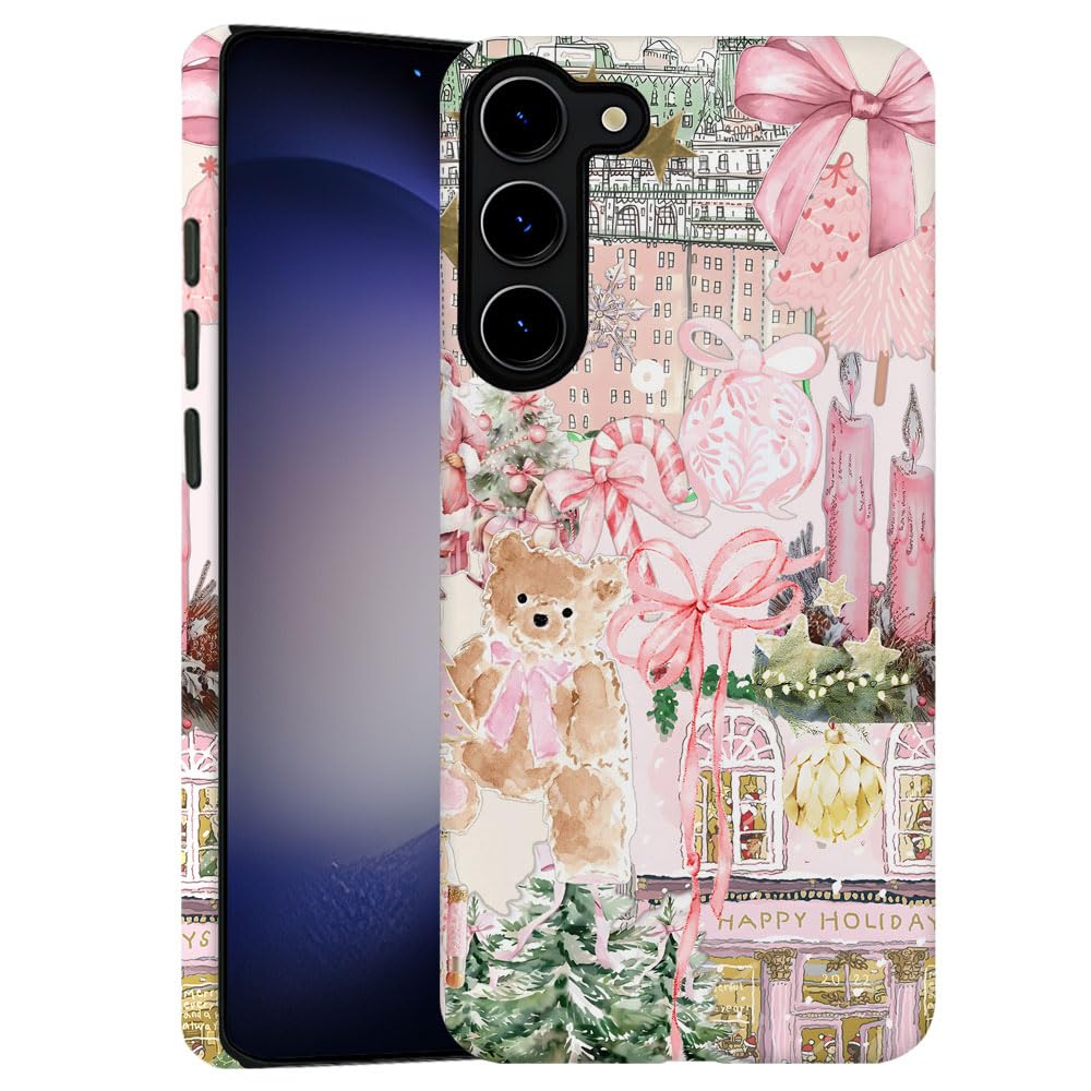 Case for Samsung Galaxy S23 Plus,Pink Tree Christmas Holiday Phone Case Military-Grade Drop Protection Cover for Women Girl - Fr