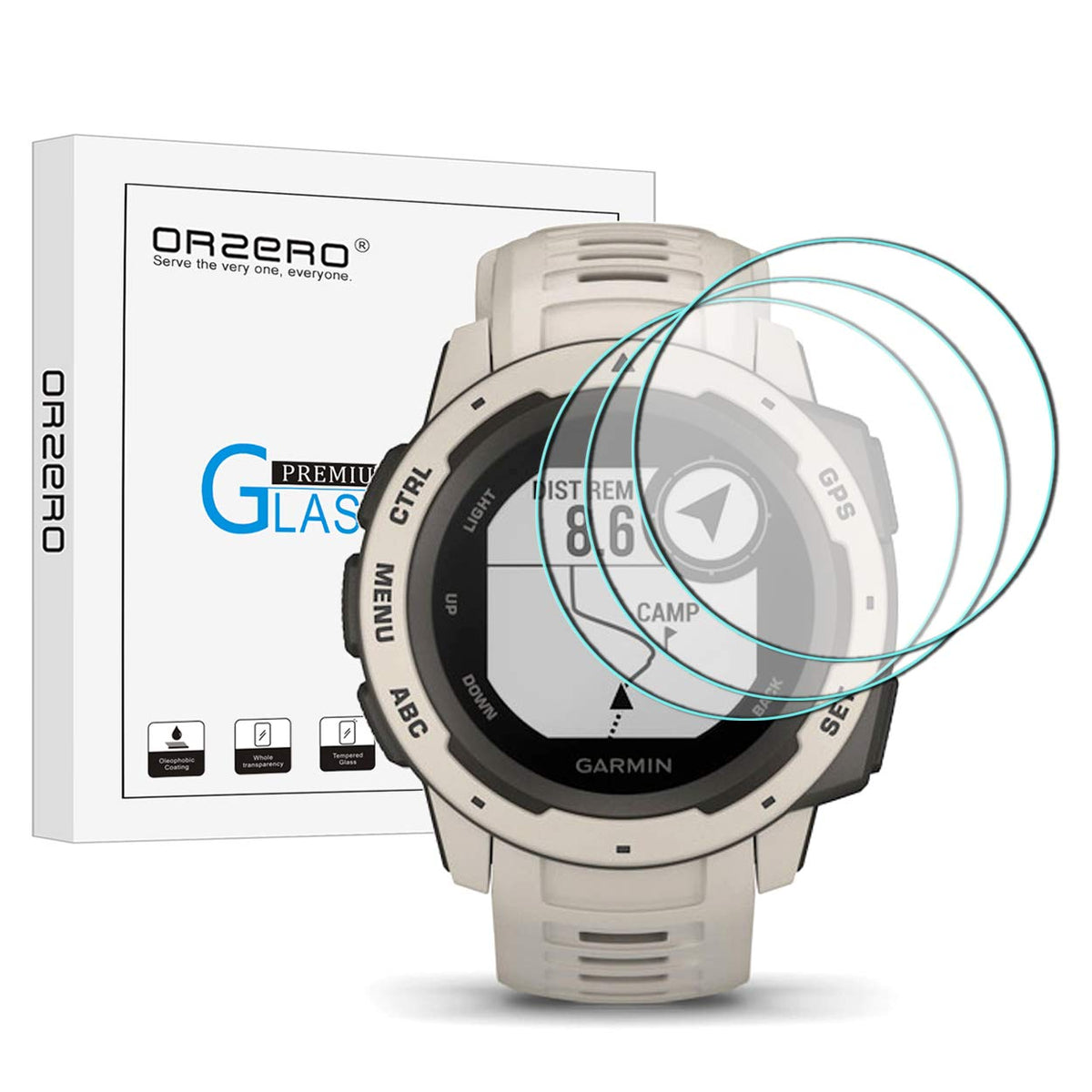 Orzero (3 Pack) Compatible For Garmin Instinct Smartwatch Tempered Glass Screen Protector, 2.5D Arc Edges 9 Hardness Hd Anti Scr