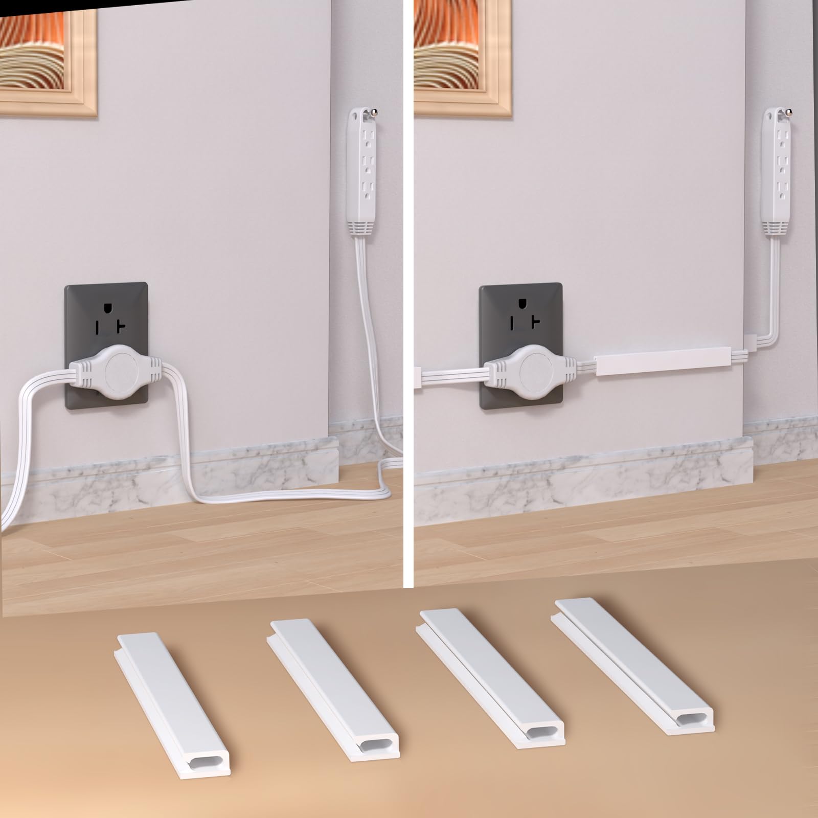 3 Prong Twin Extension Cord 16Ft Double Cord 8 Ft Each Side Slim Flat Head Extension Cord Total 6 Outlets