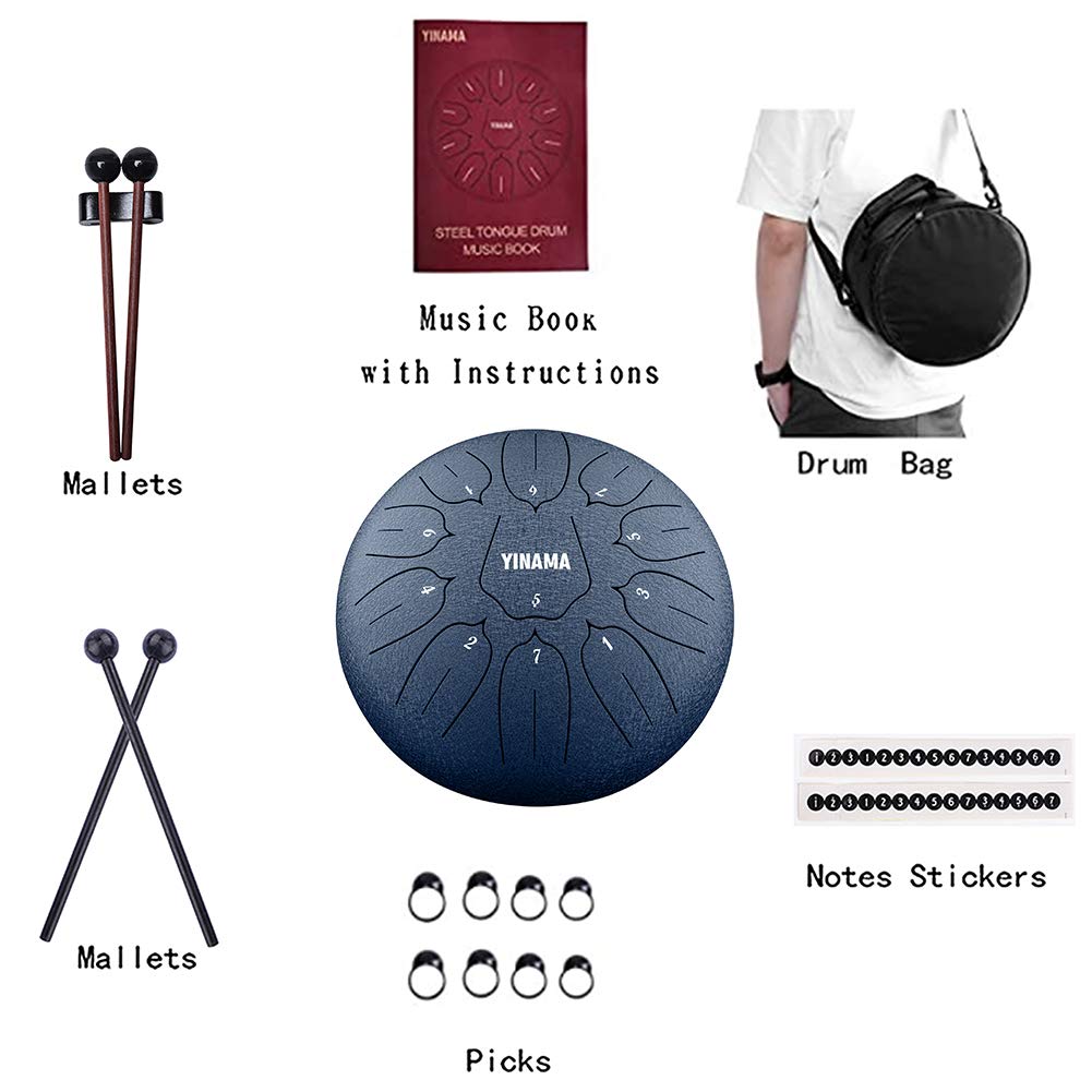 Yinama Steel Tongue Drum Percussion Instrument 11 Notes 10 Inches Dark Blue