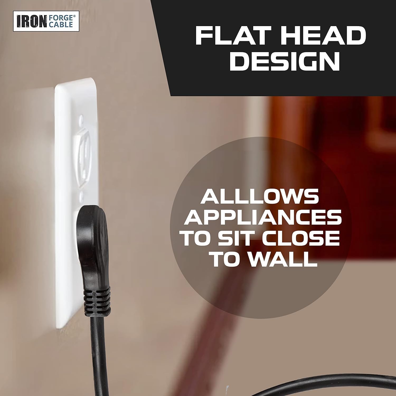 Iron Forge Cable 90 Degree Electrical Plug Slim Plug Head Replacement Power Cord With Open End   6 Ft Black Extension Cable,14/3