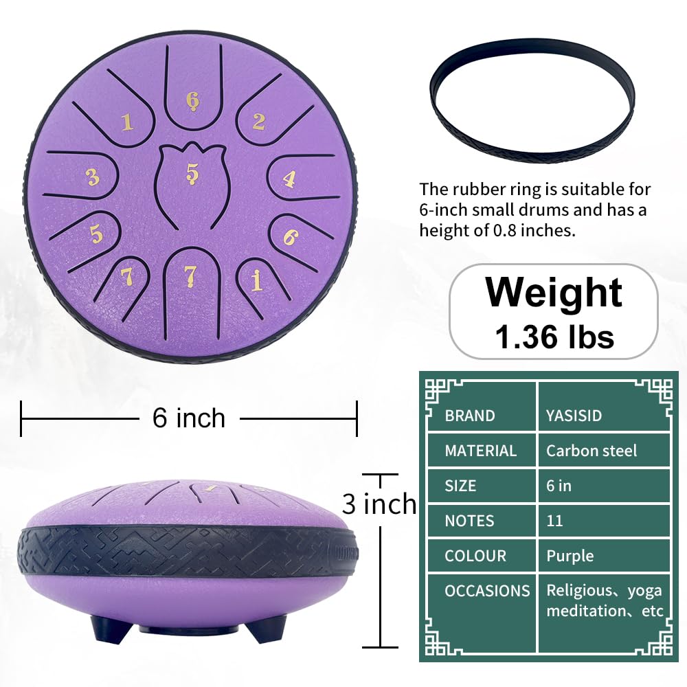 Rain Drum For Outside Garden,Steel Tongue Drum 6 Inche 11 Note Steel Drums Rain Chime,Raindrop Drum,With Soft Bag,Music Book,2 M