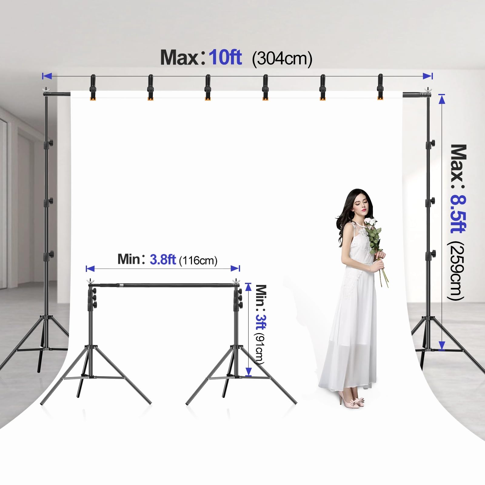 Emart 8.5X10Ft Backdrop Stand, Photo Video Studio Adjustable Heavy Duty Background Support System Kit For Photography Parties We