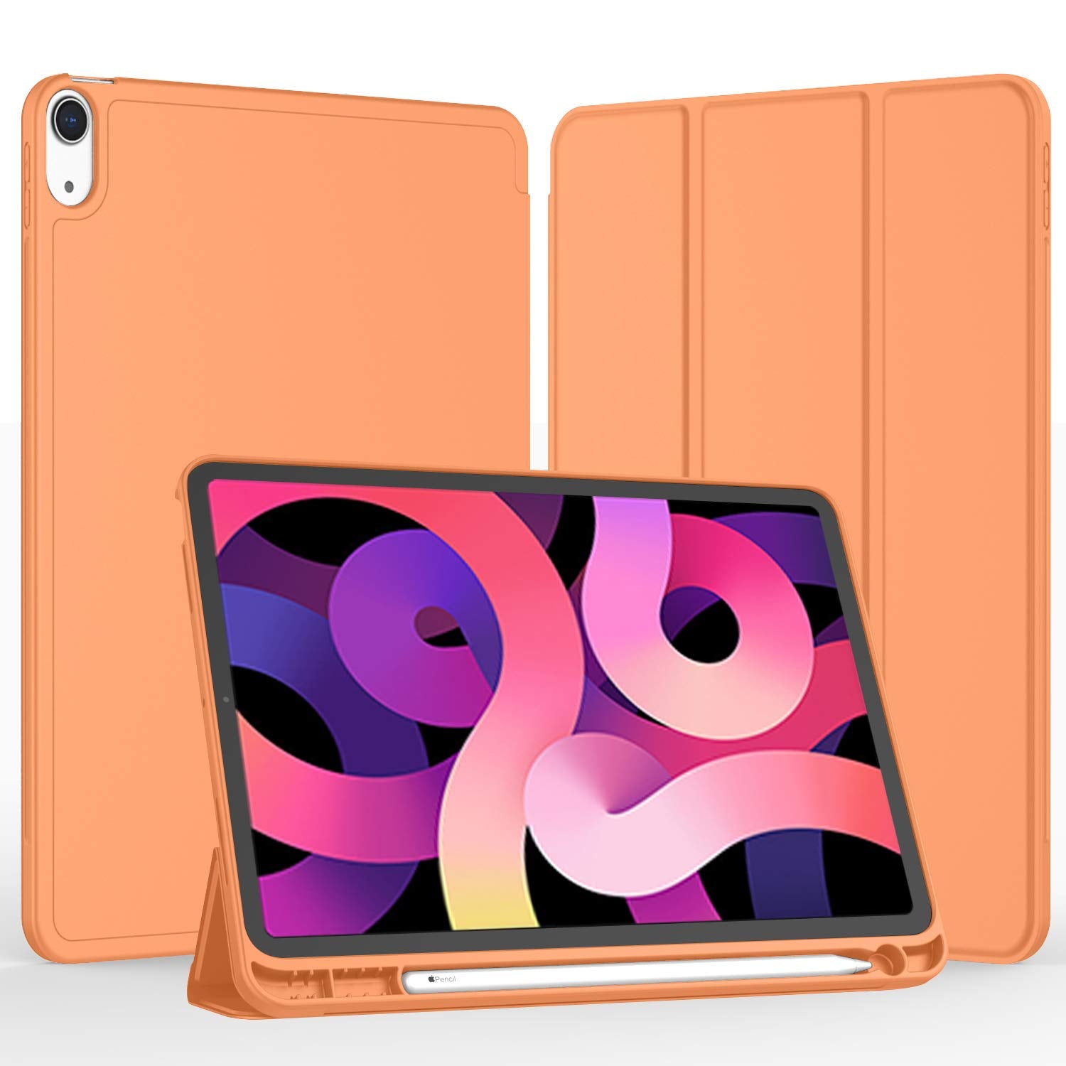 Imieet Ipad Air 11 Inch Case 2024 (6Th Generation), Ipad Air 5Th Generation Case 2022/4Th Generation Case 2020 10.9 Inch With Pencil Holder, Trifold Stand Smart Case (Orange)