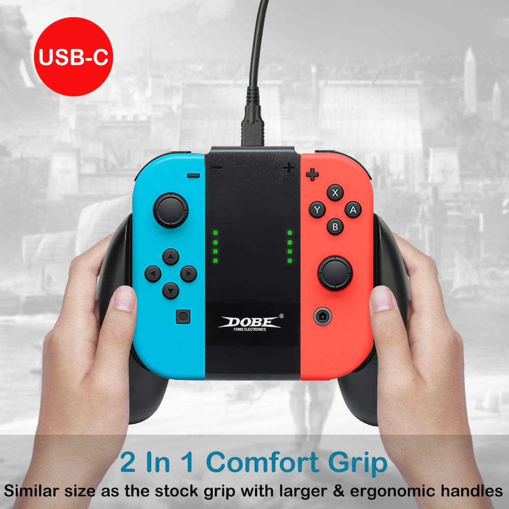 Kinvoca Charging Grip, Ergo Comfort Grip For Nintendo Switch Controllers, Portable Charger Dock With 79In Usb-C Cable And Batter
