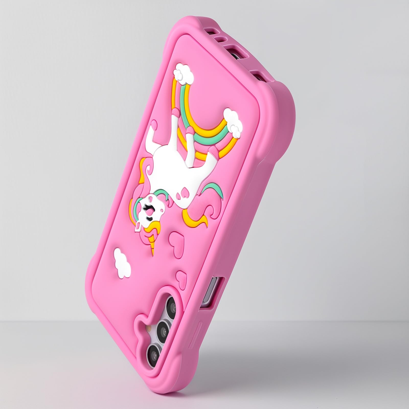 Mouzor Cute Pink Rainbow Unicorn Phone Case Compatible With Samsung Galaxy A15 5G Case, Galaxy A15 4G Horse Kawaii Animals 3D Ca
