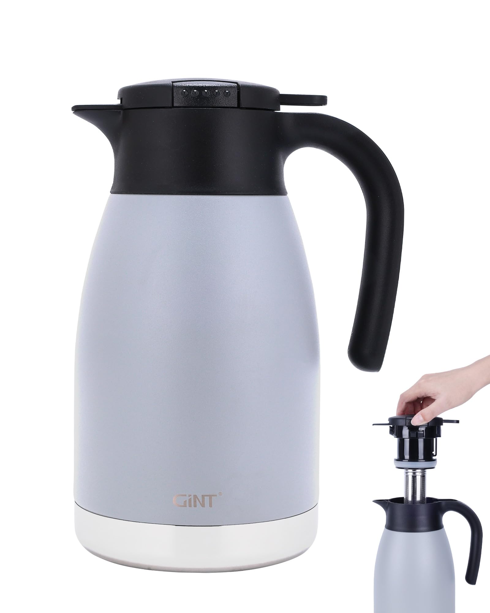 GiNT 51oz Thermal Coffee Carafe with Infuser - Insulated Tea Carafe, Removable Filter, Dishwasher-Safe | 1.5L 6-7 Cups, Wide Mou