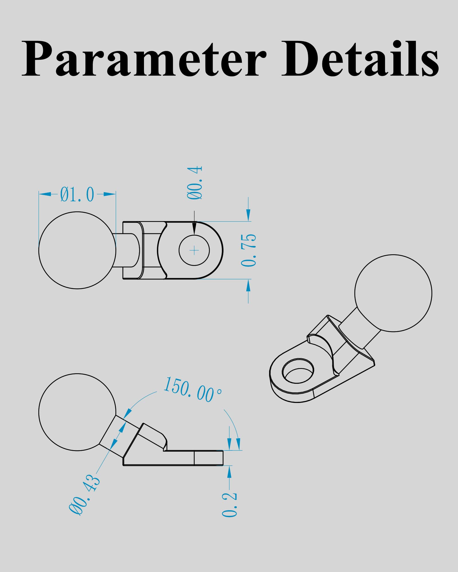 Brcovan 1'' Ball Mount Adapter Compatible With Ram Mounts B Size Double Socket Arm, Mounting Hole Diameter 10Mm, Angled Design