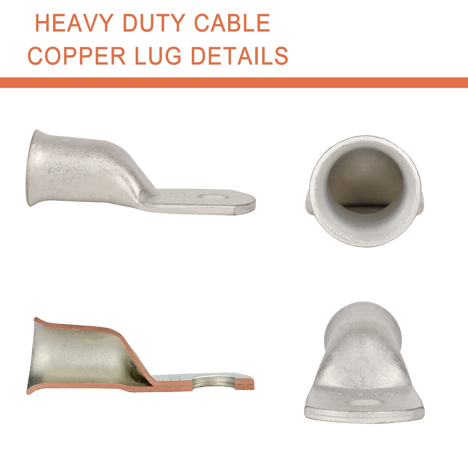 Riocan 10Pcs 4/0 Awg 5/16   (M8) Tinned Ring Terminals 0000 Gauge Copper Wire Lugs Battery Cable Ends Heavy Duty Battery Cable T