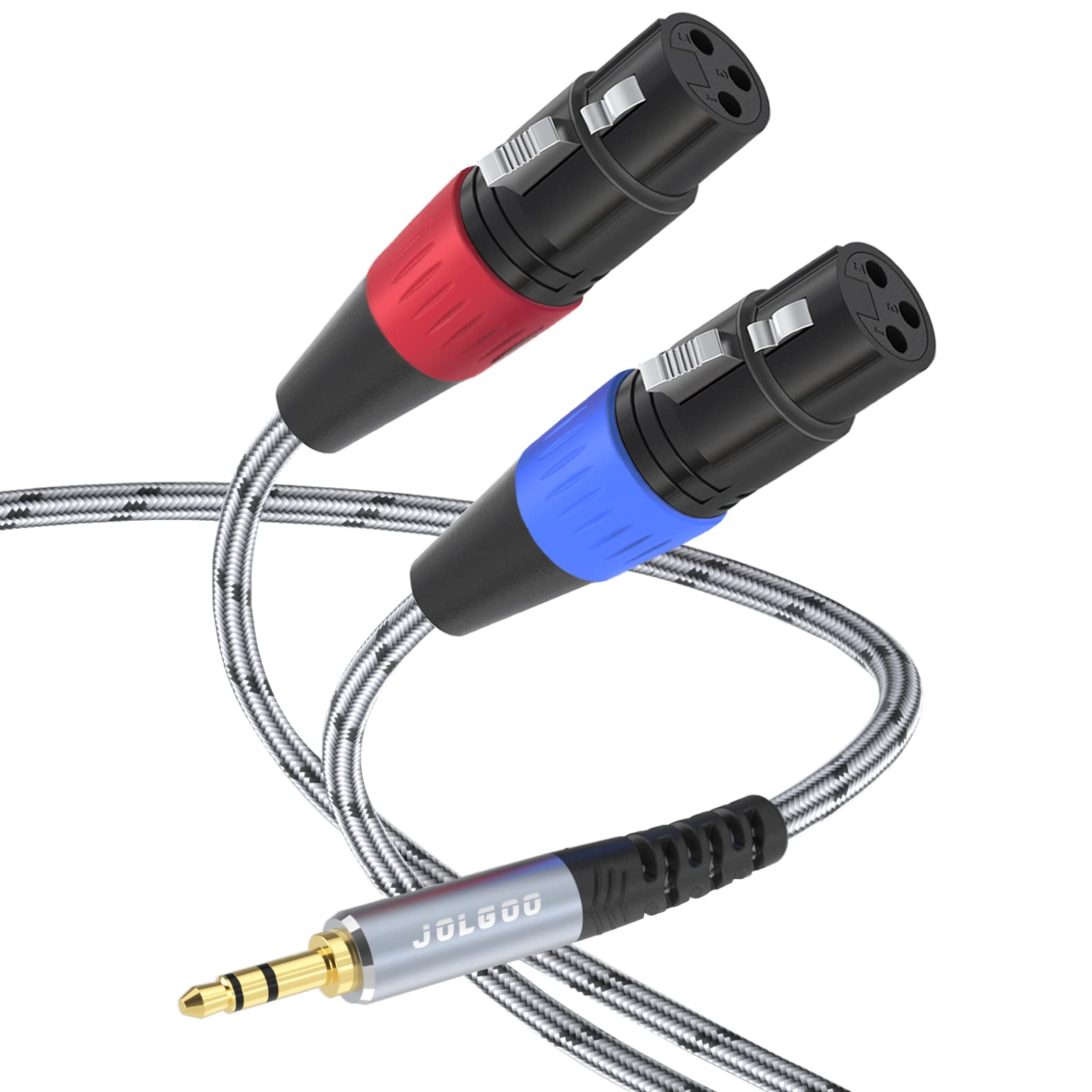 Jolgoo Dual Xlr Female To 3.5 Mm Trs Stereo Microphone Cable, 2 Xlr Female To 1/8 Inch Trs Stereo Y Splitter Patch Cable, 15 Fee