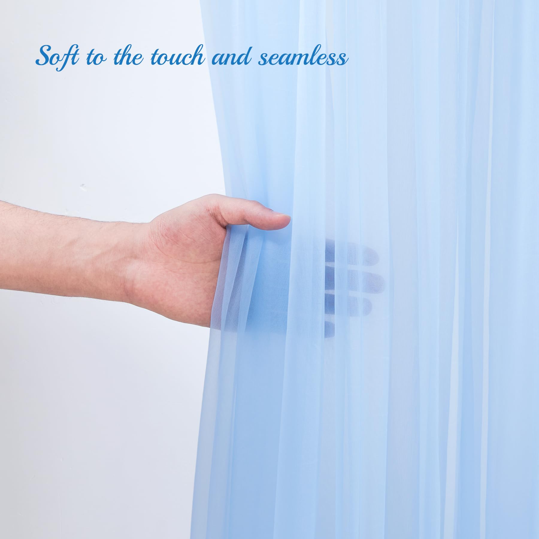 10X10Ft Baby Blue Tulle Backdrop Curtain With Lights String For Parites, Sheer Backdrop Curtains For Wedding Baby Shower Birthda