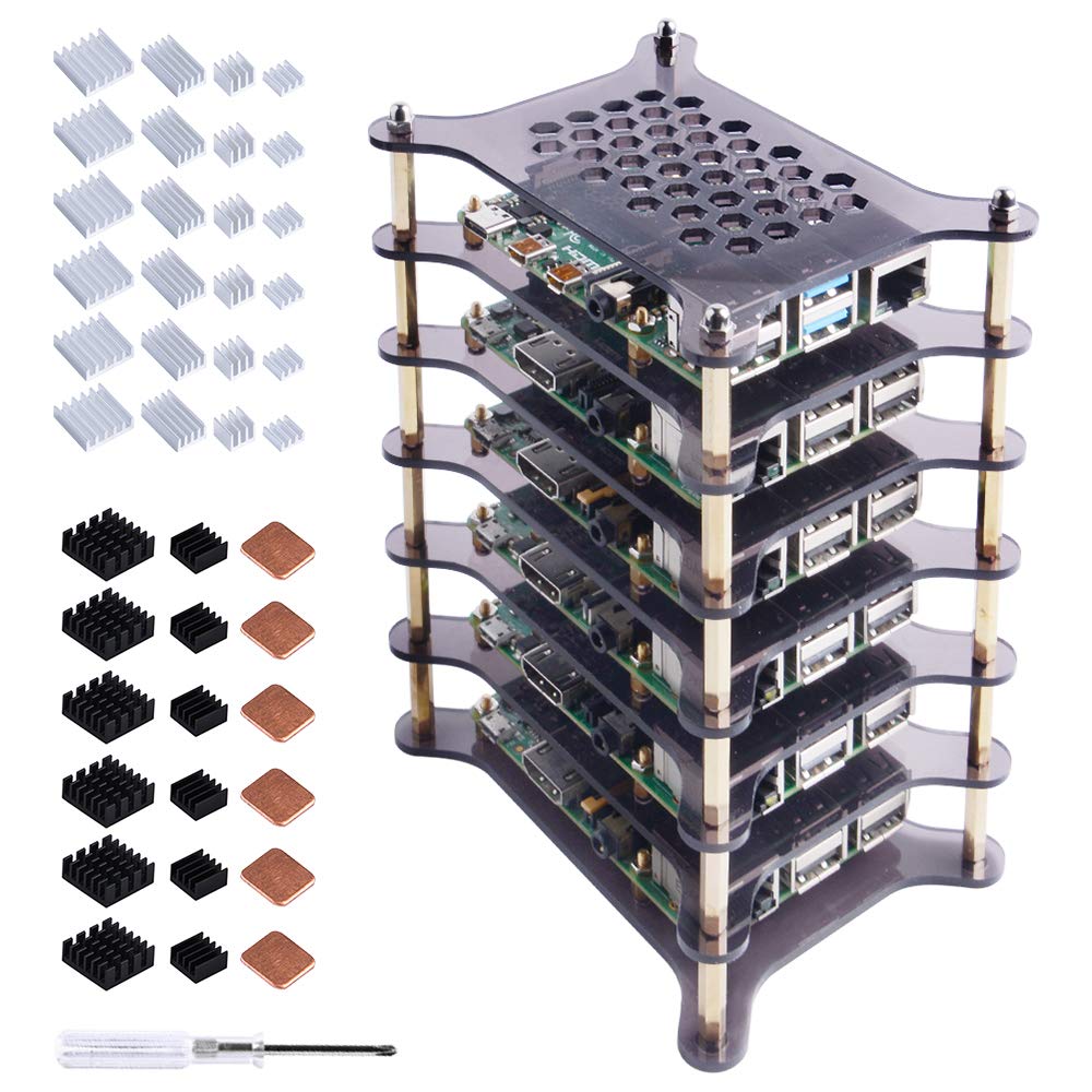 Geeekpi 6-Layers Cluster Case For Raspberry Pi, Pi Rack Case With Raspberry Pi Heatsinks Stackable Case Stack Enclosure For Rasp
