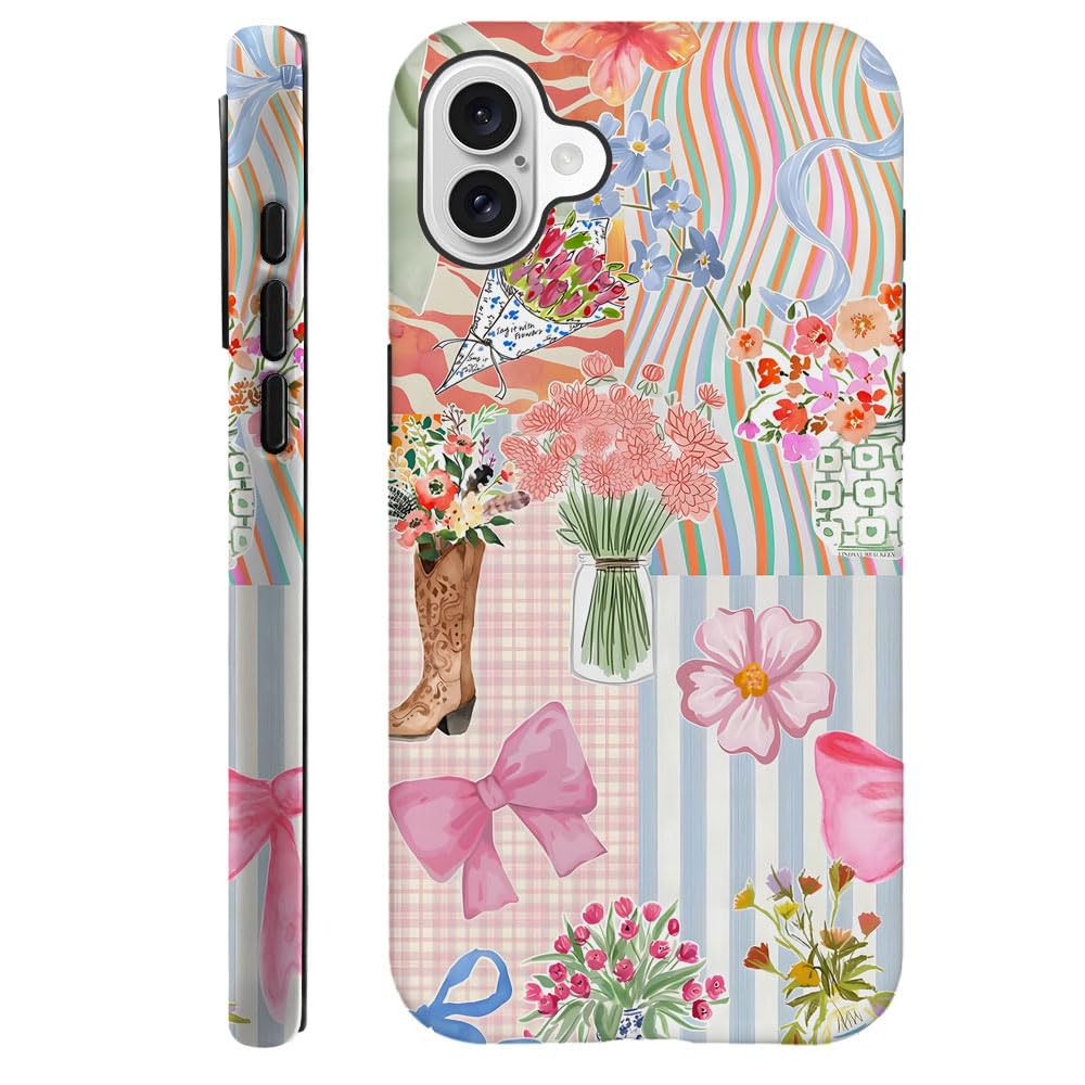 Generic Compatible with for iPhone 16,Pink Bow Ribbon Flower Boots Phone Case for Girl Women Boy Men,Scratch Resistant Shockproo