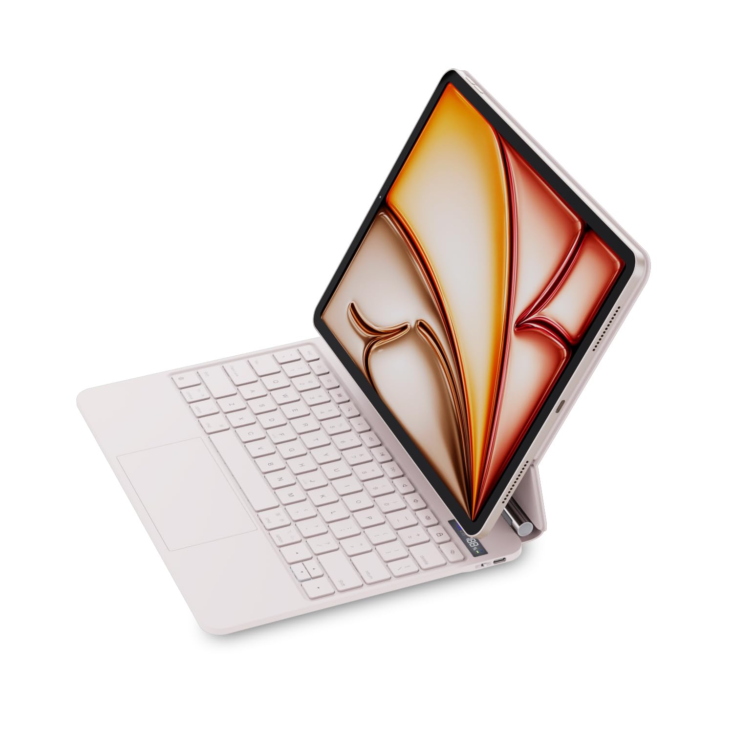 Zenlu Ipad Pro 12.9 Inch Case With Keyboard Pink, Trackpad, Battery Percentage Indicator, Floating Cantilever Stand, 7 Color Bac