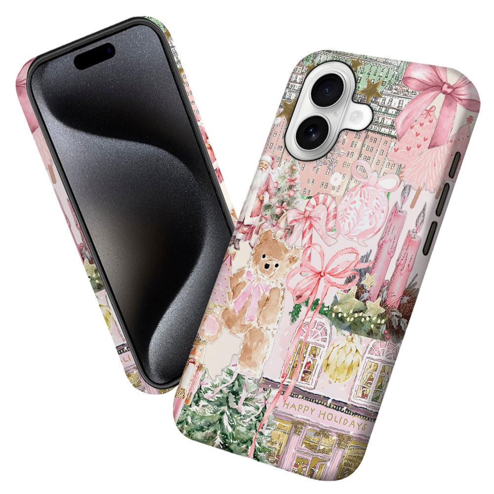 Case for iPhone 17,Pink Tree Christmas Holiday Phone Case Military-Grade Drop Protection Cover for Women Girl - Frosted
