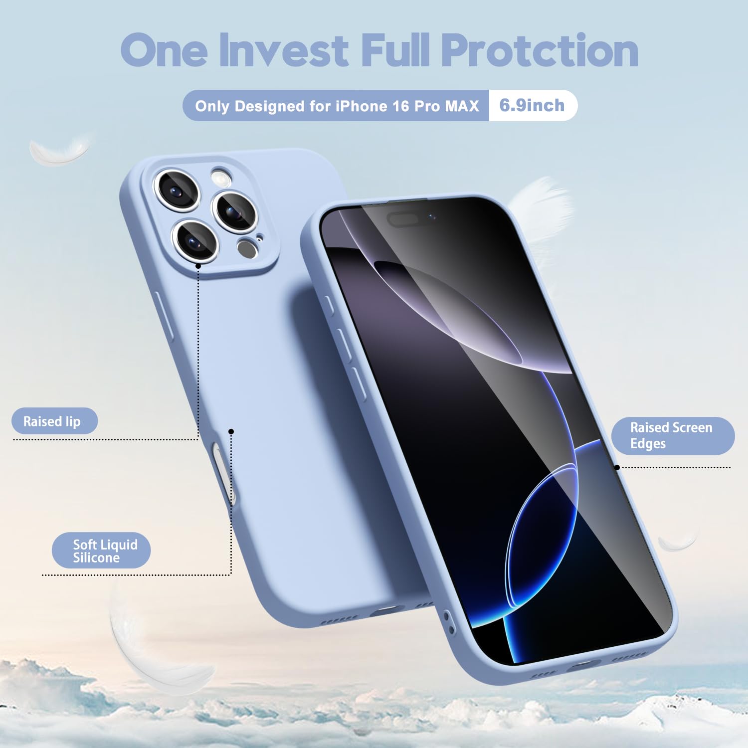 Oakxco For Iphone 16 Pro Max Phone Case Liquid Silicone, Thin Slim Soft Rubber Gel Tpu Plain Protective Simple Cover For Women G