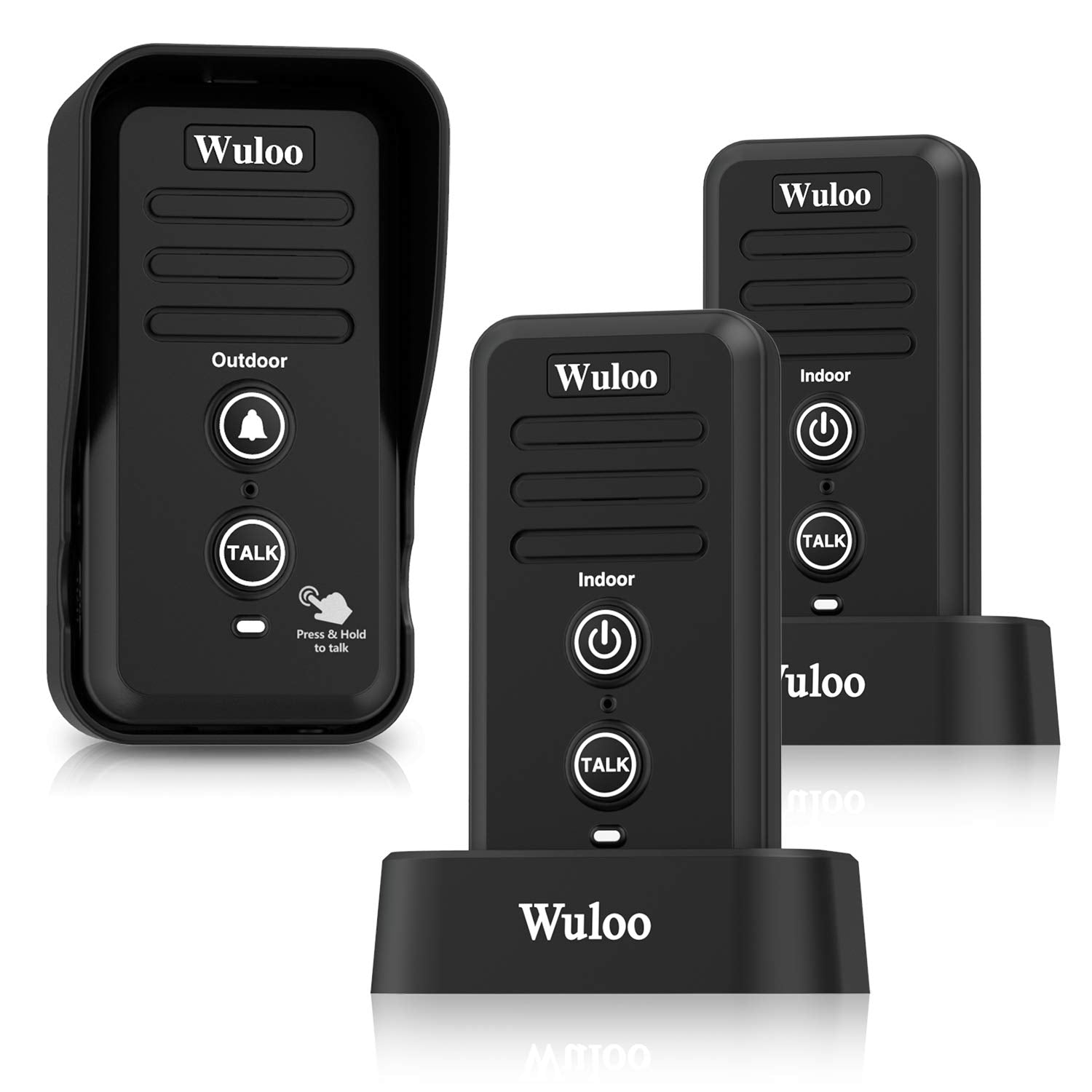 Wuloo Wireless Intercom Doorbells For Home Classroom, Intercomunicador Waterproof Electronic Doorbell Chime With 1/2 Mile Range 3 Volume Levels Rechargeable Battery (Black, 1&2)