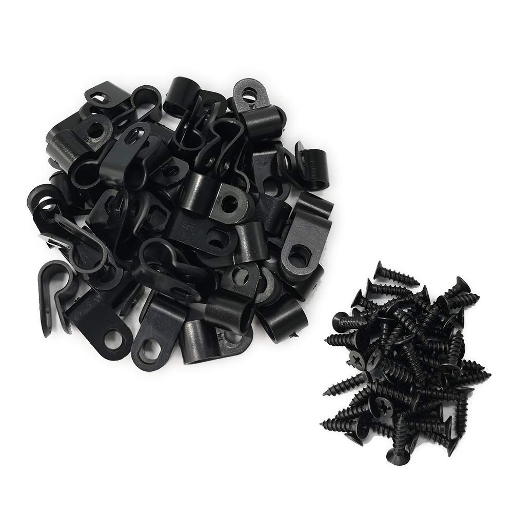 Alamic Cable Clamp R Type Cable Clip Wire Clamp 1/4 Inch Nylon Screw Mounting Cord Fastener Clips With Screws For Wire Managemen
