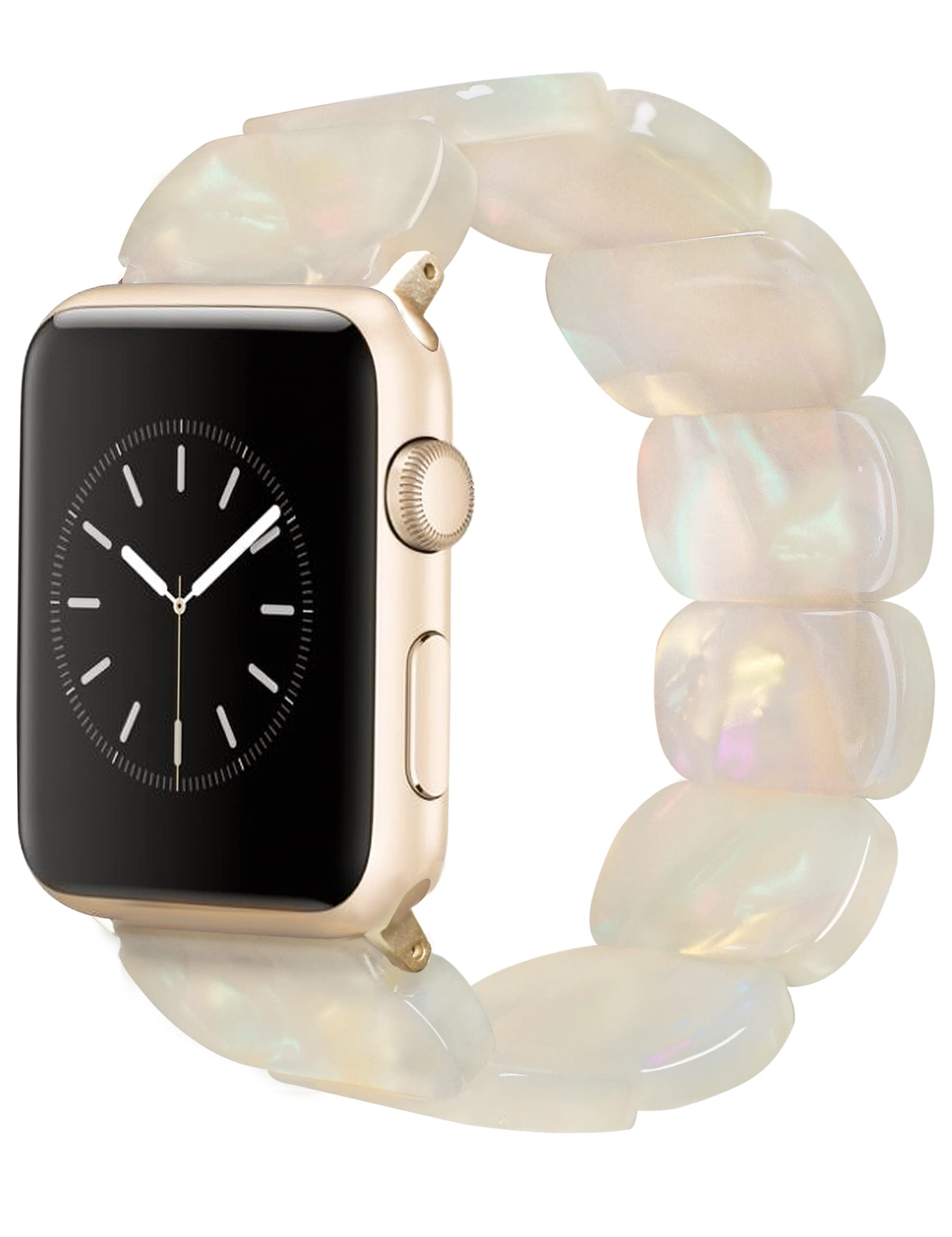 Heesch White Watch Band Compitable With Apple Watch Series Se 7,6,5,4 Band For Women Stretchy Resin Fashion Watch Bracelet Strap