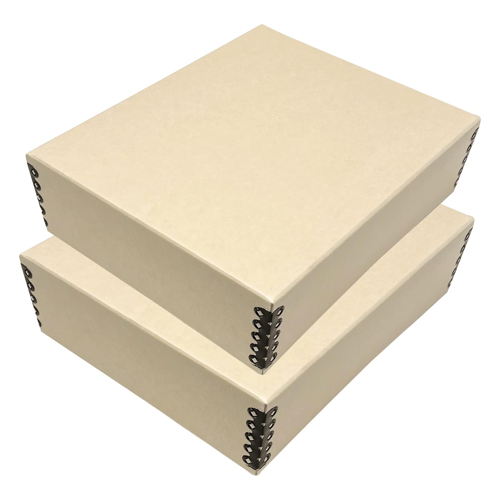 Lineco Museum Archival Storage Box, 8.75X10.75X3 In. Drop Front Design. Acid Free With Metal Edge. Organize Photos, Pictures, Prints, Documents, Crafts, Diy. Tan, 2 Pack
