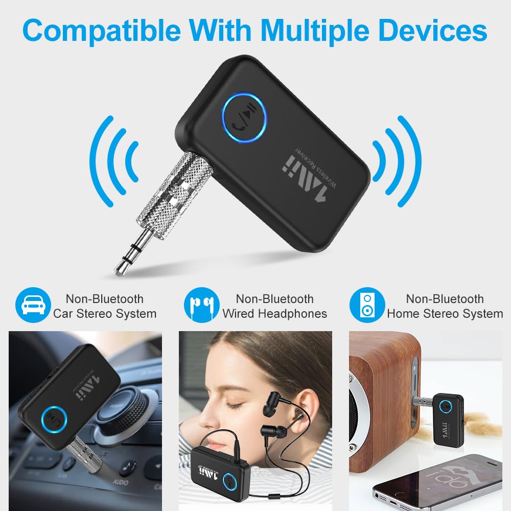 1Mii Bluetooth 5.3 Music Receiver For Car/Home Stereo, Aux Bluetooth Adapter For Car With Volume Control Supports Hands Free Cal