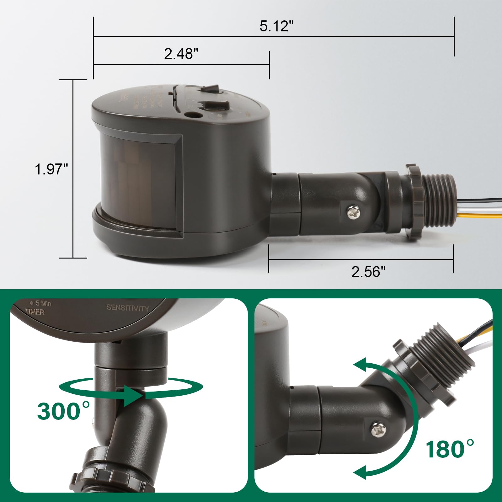 2 Pack Motion Sensor, 180 Degree Replacement Motion Detector, Adjustable Time & Detection Sensitivity Up To 60 Feet Range, 3 Wor