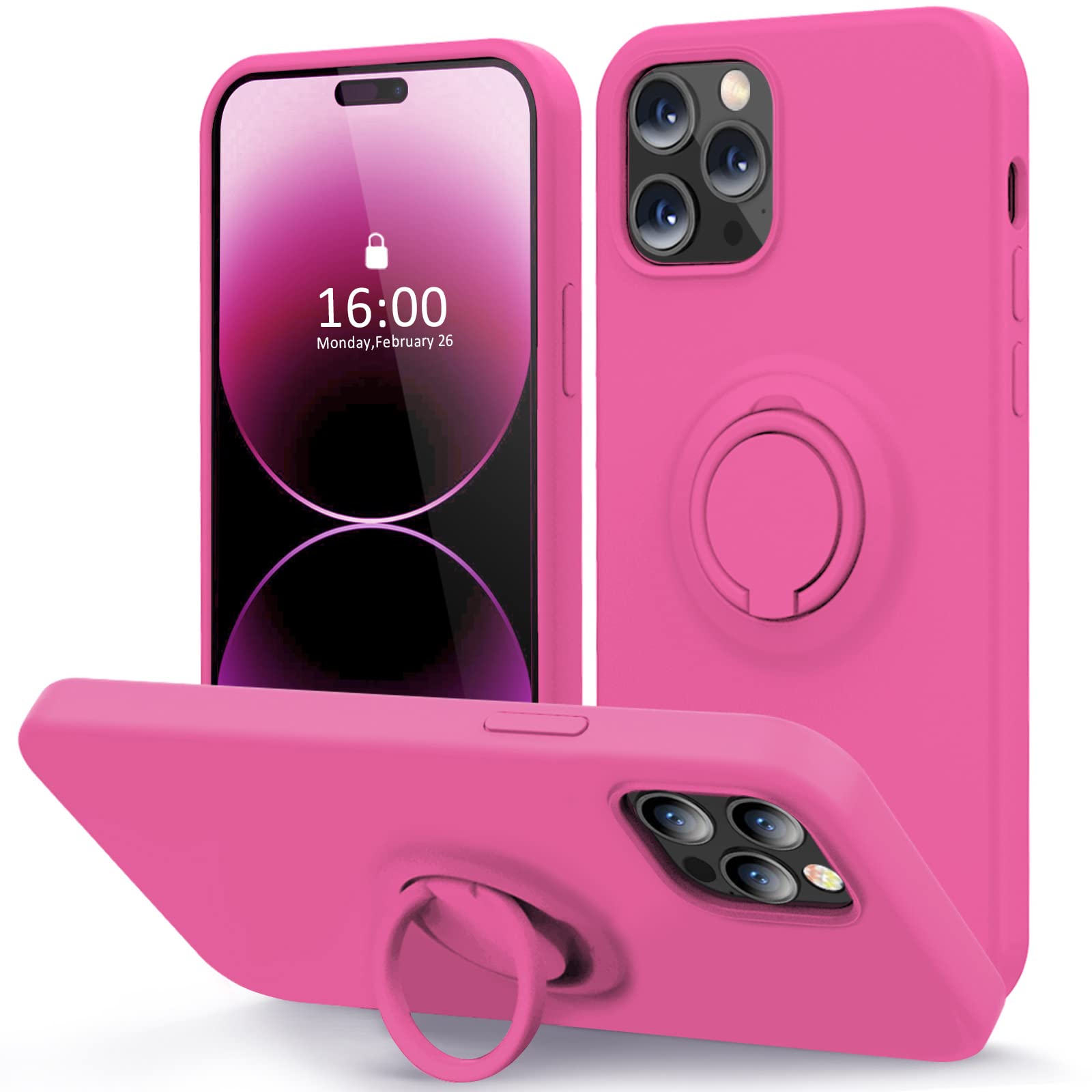 Mocca Compatible With Iphone 14 Pro Phone Case With Ring Stand | Super Soft Microfiber Lining | Full Body Anti Scratch Liquid Si