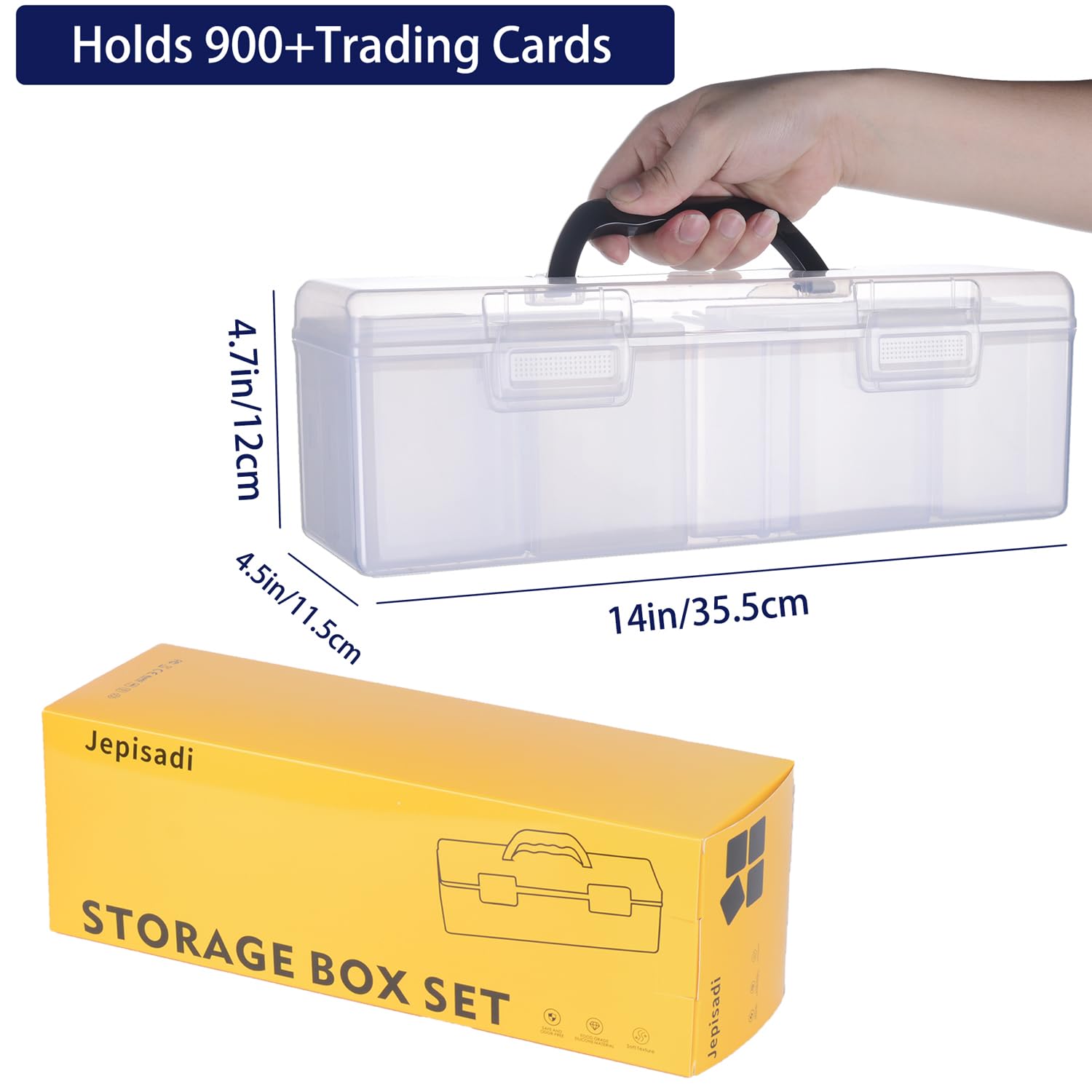 Jepisadi Trading Card Storage Box 900+ Baseball Card Box With 13 Independent Card Box,Each Holds 70 Cards Organizer Clear Displa