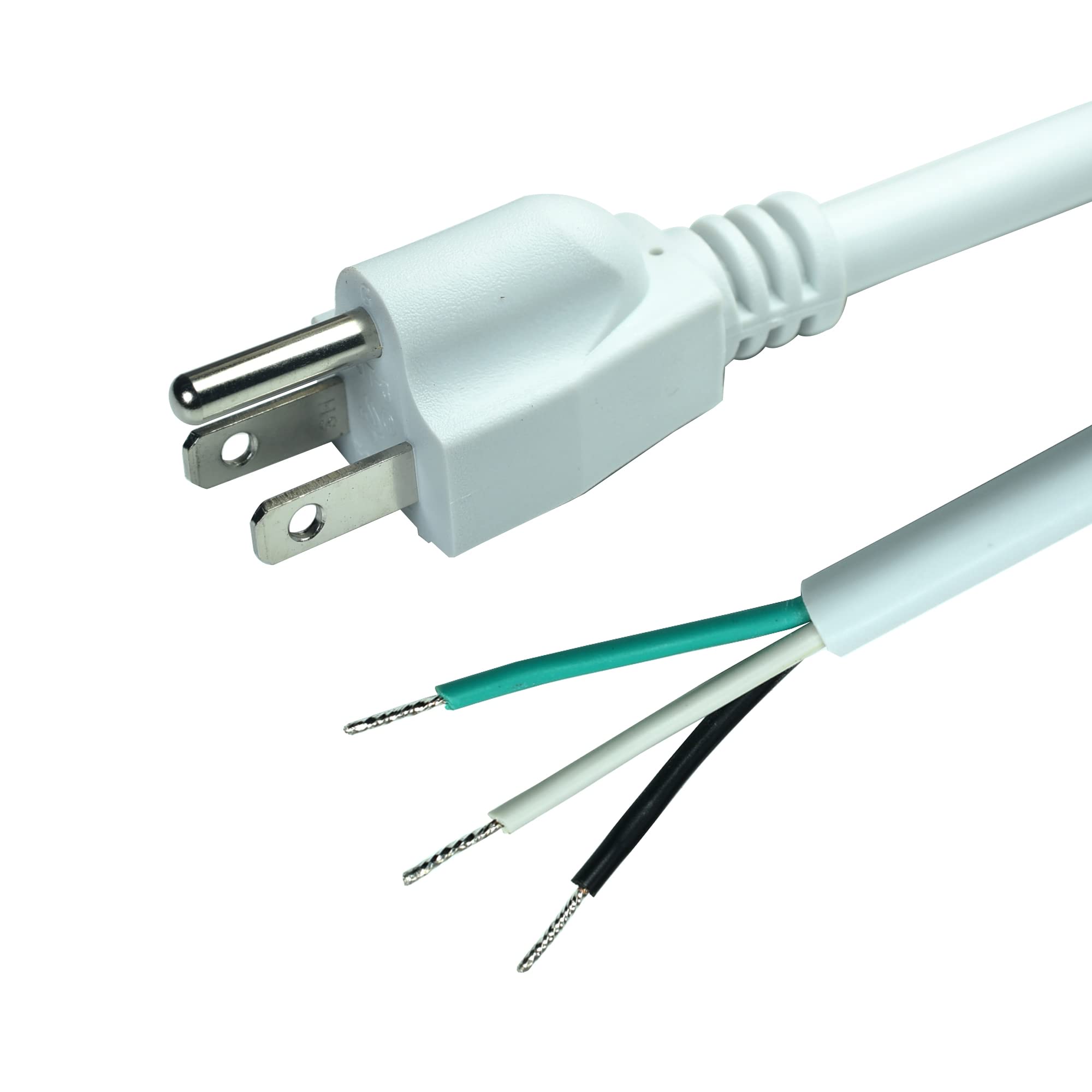 White 18Awg 3 Prong Power Cord With Open Wiring, 10Amp Max, 6Ft Replacement Power Cord With Open End, Pigtail Open Cable Nema 5 