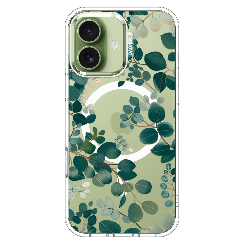 MOSNOVO for iPhone 17 Case | Compatible with Magsafe | Military Grade 6.6ft Drop Tested | Camera Control | Clear with Eucalyptus