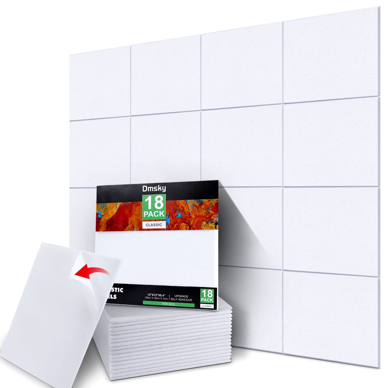 18 Pack White Acoustic Panels 12X12X 0.4Soundproof Wall Panels Wall Decoration Sound Absorbing Panel High-Density Sound Deadenin