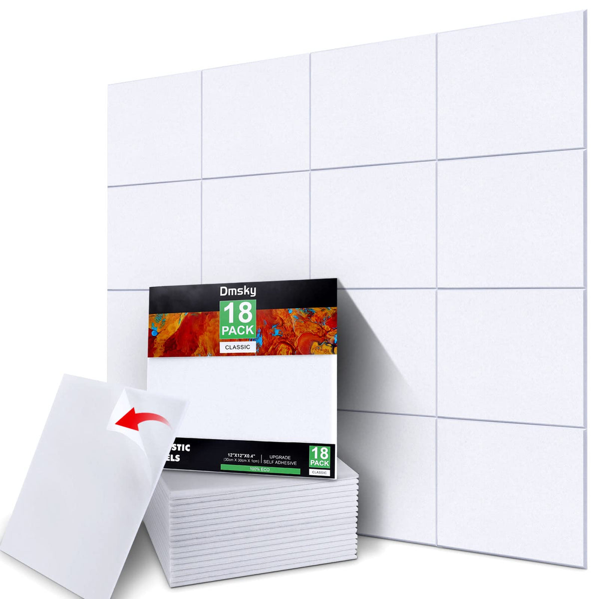 18 Pack White Acoustic Panels 12''X12''X 0.4''Soundproof Wall Panels Wall Decoration Sound Absorbing Panel High Density Sound De