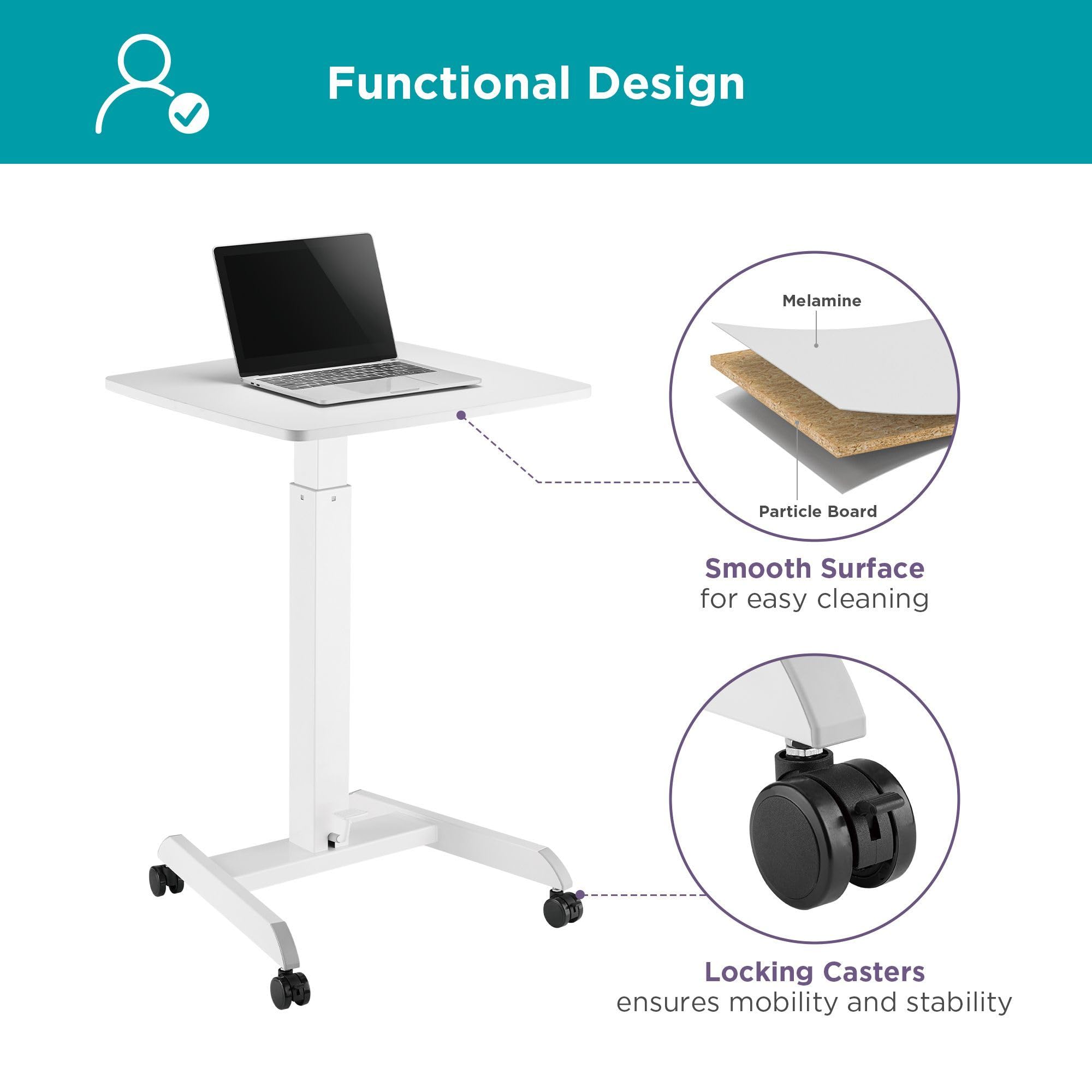 Kantek Mobile Sit Stand Laptop Computer Desk, Adjustable Height (29.6'' To 44.2''), Compact 23.6'' W X 20.5'' D Platform, Foot P