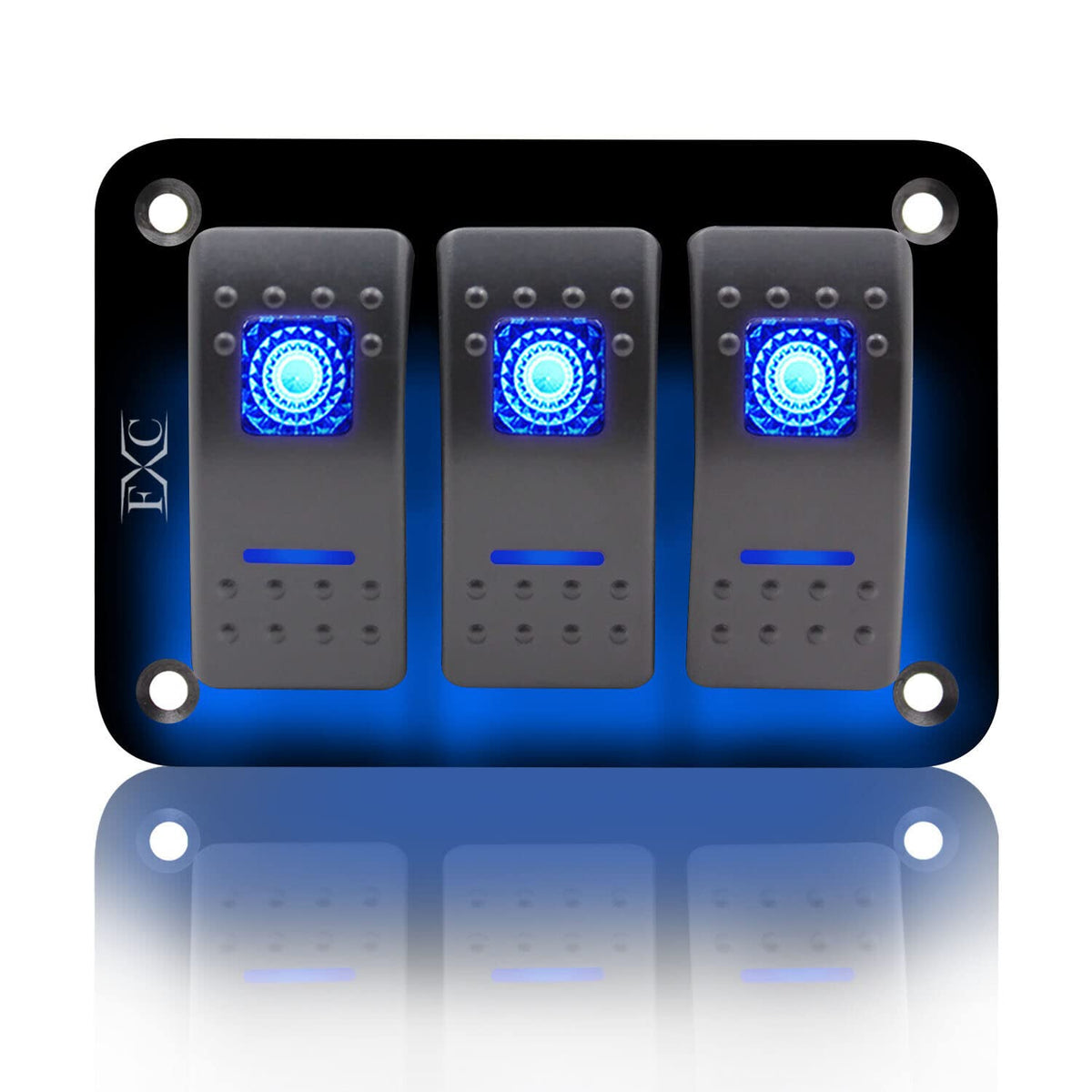 Fxc Rocker Switch Aluminum Panel 3 Gang Toggle Switches Dash 5 Pin On/Off 2 Led Backlit For Boat Car Marine Blue
