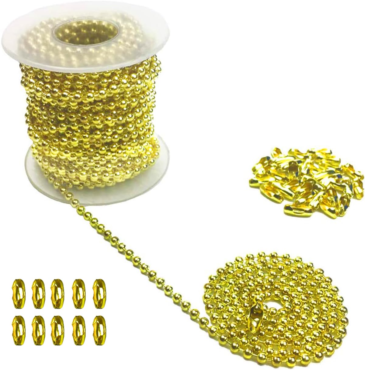 Hyamass 10 Yards 3Mm Diameter Brass Beaded Pull Chain Extension Ceiling Light Fan Chain With 30 Matching Connectors, Rolled Pack