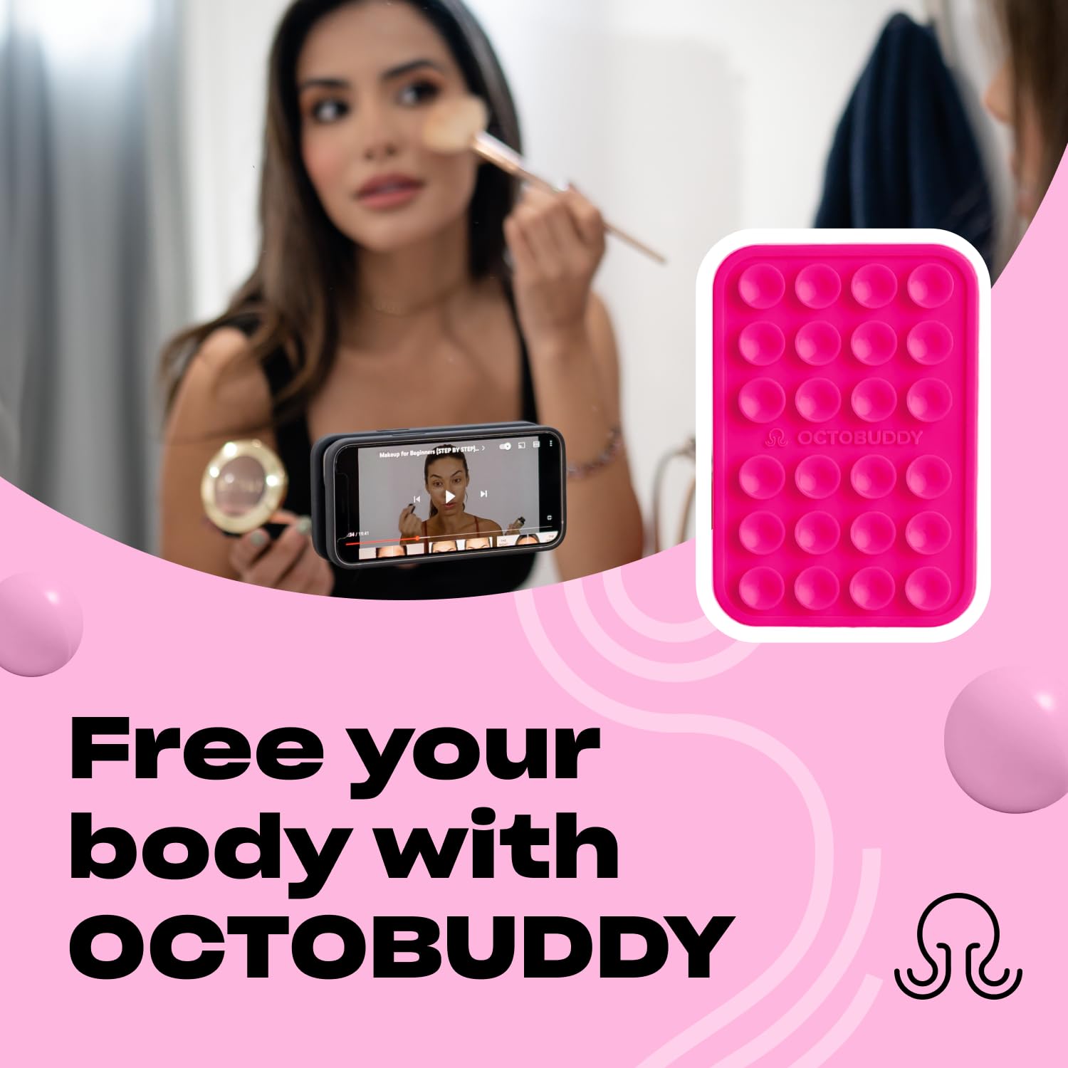 Octobuddy Classic - Silicone Suction Phone Case Adhesive Mount - Hands-Free, Strong Grip Holder For Selfies & Videos - Iphone &