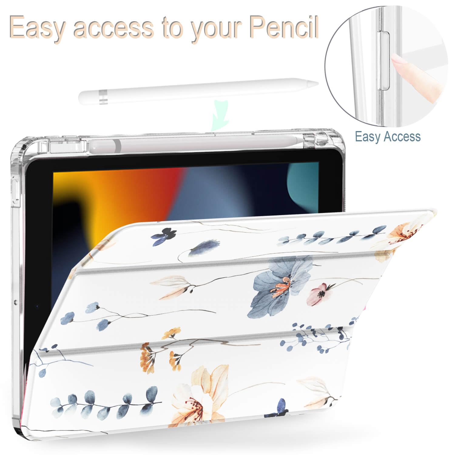 Feams For Ipad 9Th Generation Case 10.2 Inch, Trifold Ipad 10.2 Case Clear Transparent Back Cover With Pencil Holder & Auto Slee