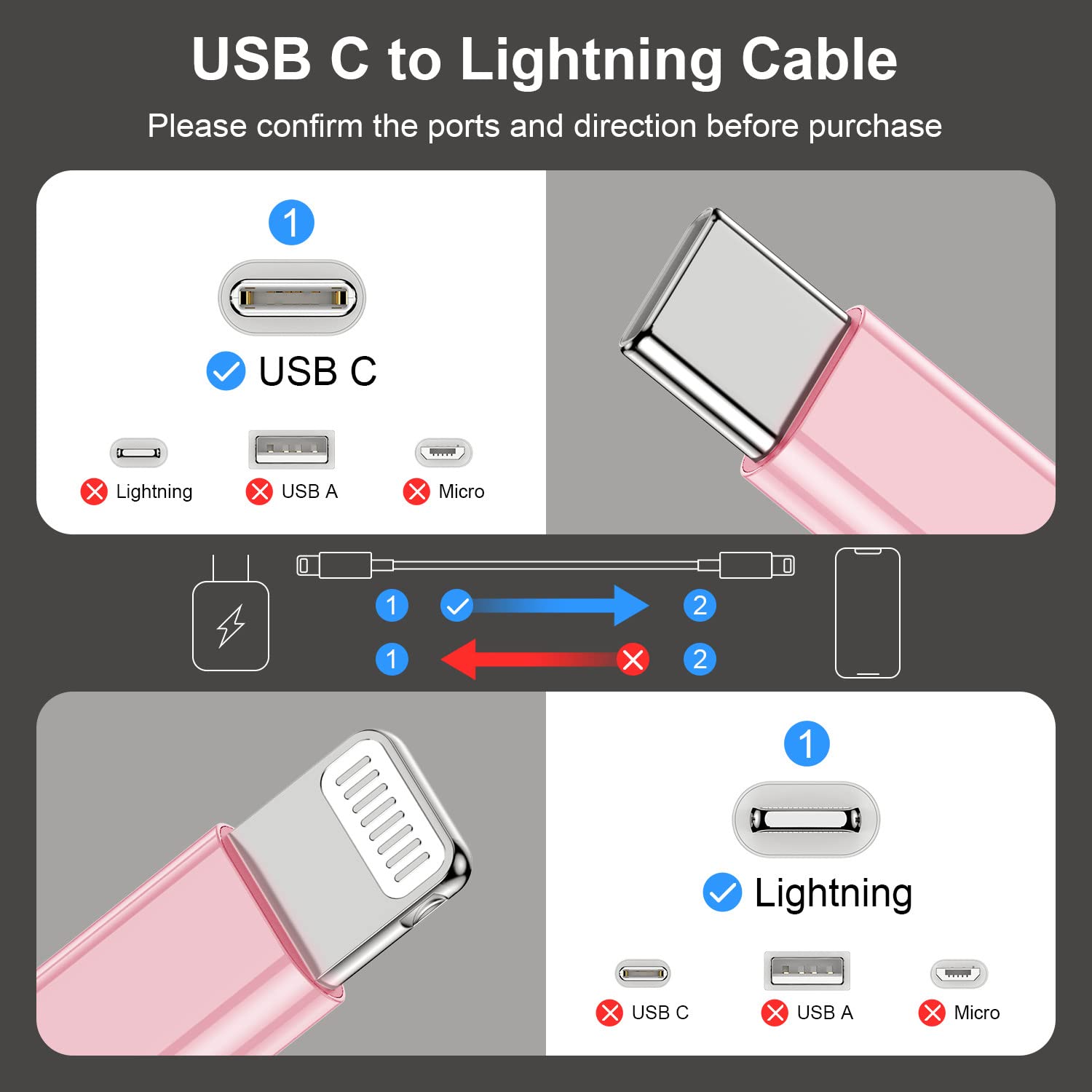 2Pack For Apple Iphone14 Pro Max Fast Charger Cable Pink 6Ft [Apple Mfi Certified], Usb Type C To Lightning Cable 6 Foot Apple I