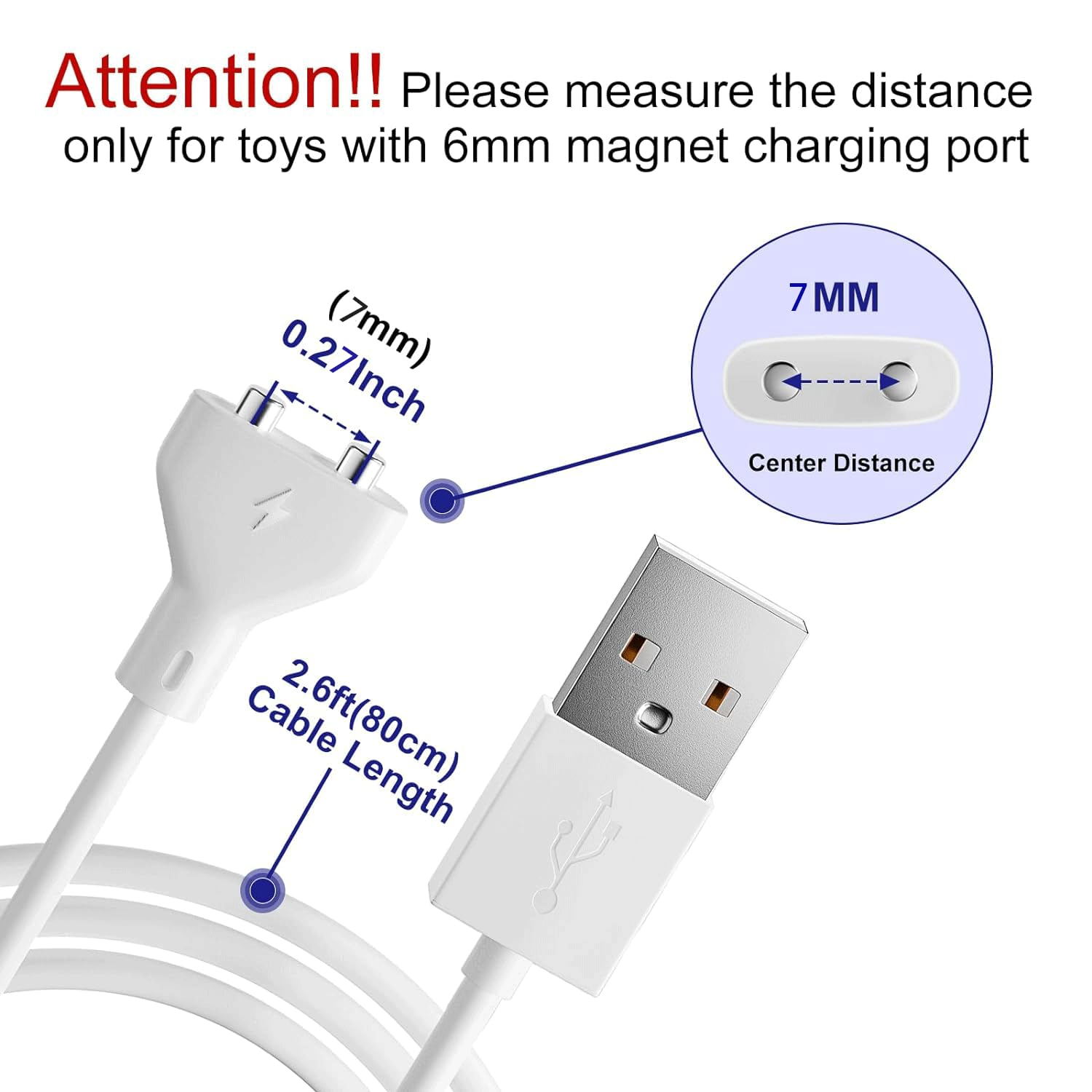Magnetic Usb Dc Charger Cable 2.7Ft Replacement Charging Cord For Rechargeable Toys Massagers Electric Toothbrush (7Mm)