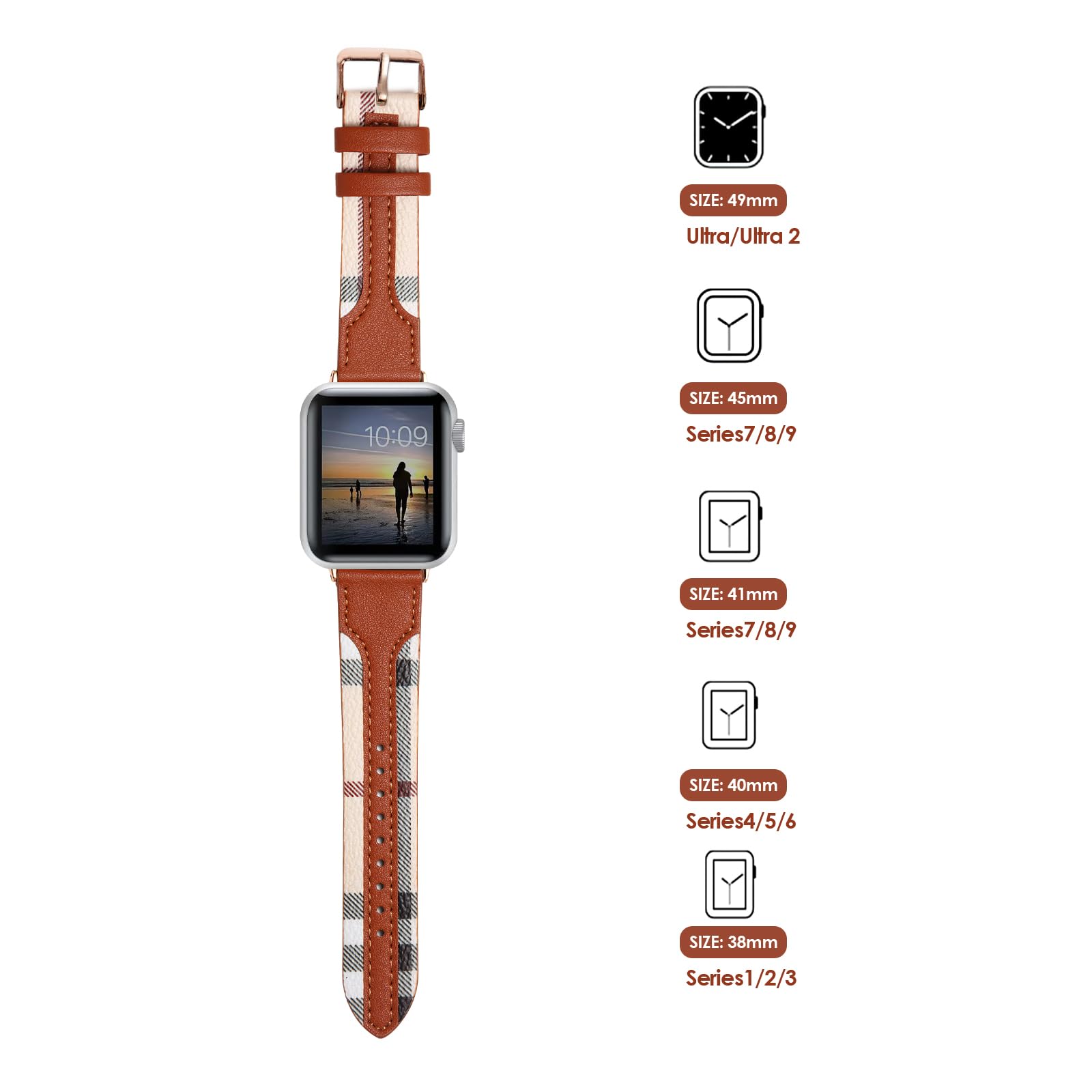 Designer Watch Band Compatible With Apple Watch Band 49Mm 45Mm 44Mm 42Mm For Women And Men, Luxury Leather Strap Replacement Pla