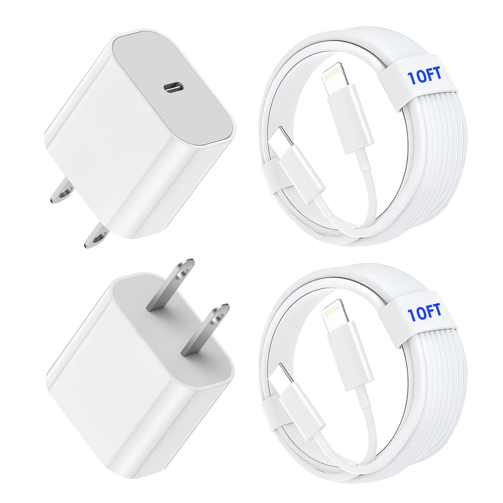 2Pack Fast Charger Iphone [Apple Mfi Certified],10Ft Iphone Charger Fast Charging Usb C To Lightning Cable With 2Pack Pd Usb C Charger Block 10Ft Iphone Charger Cord For Iphone 14/13/12/11/X/Xs Max/8