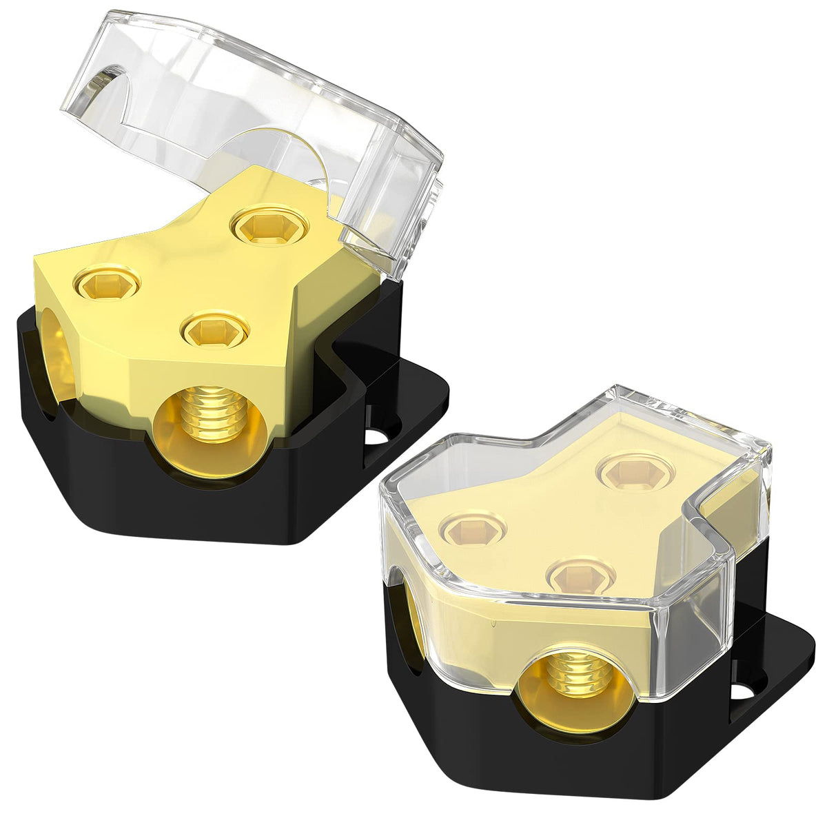 Rvboatpat 12V Power Distribution Block Car Audio Amp Splitter 2 Way 0/2/4 Gauge In 4/6/8 Gauge Out Ground Distribution Block For