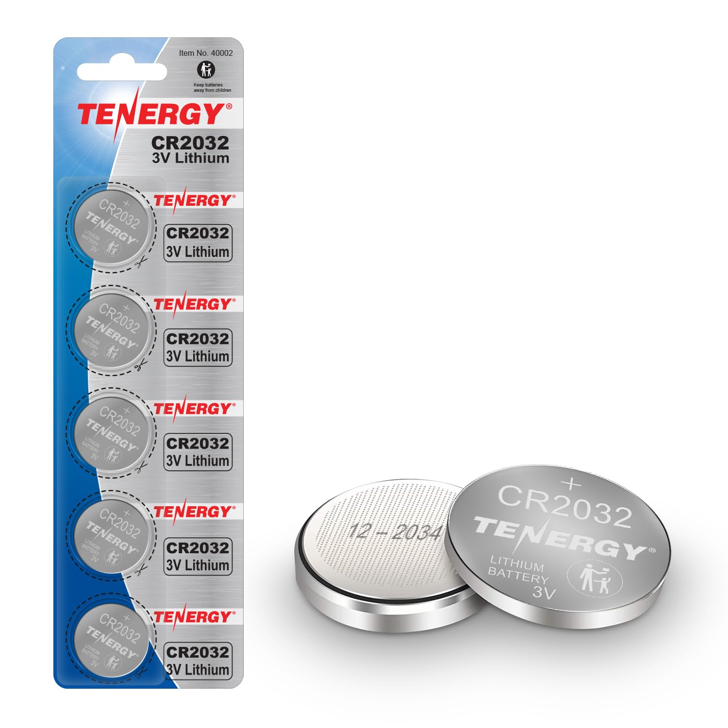 Tenergy 3V Cr2032 Batteries, Lithium Button Coin Cell 2032 Battery, Compatible With Airtags, Key Fobs, Calculators, Coin Counter