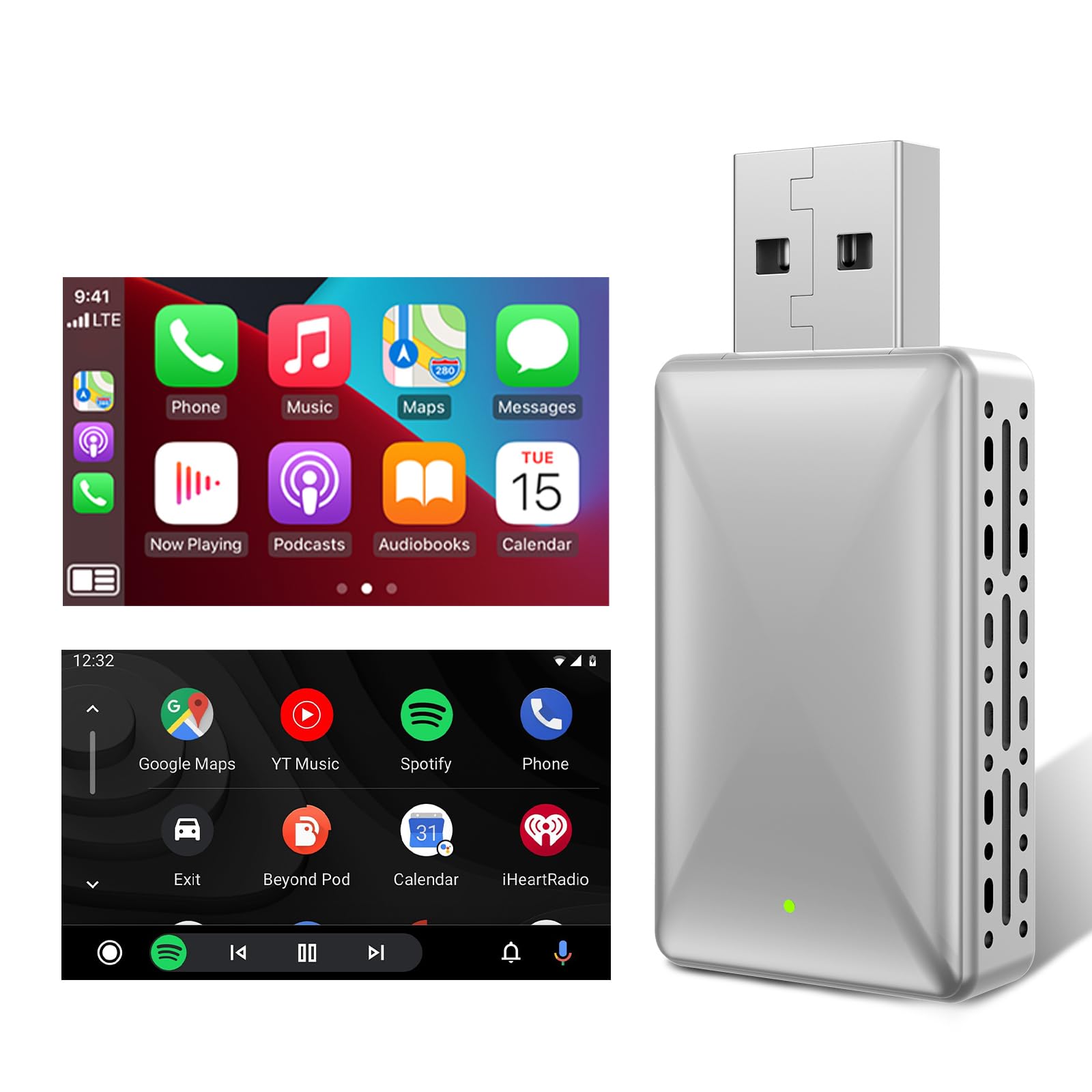 2 In 1 Android Auto Wireless Adapter,Wireless Carplay Adapter For Iphone,Wired To Wireless Adapter For Wired Cars,Plug And Play,