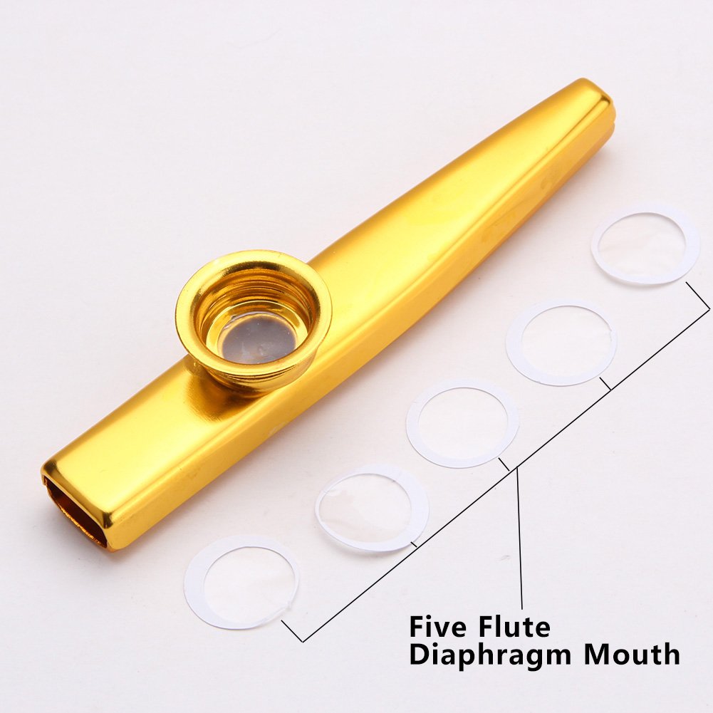 Kazoo Golden Aluminum Alloy With Five Membrane Flute Diaphragm Mouth Kazoos Musical Instruments