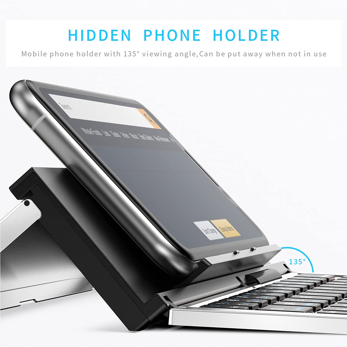 Geyes Bluetooth Keyboard Foldable, Portable Folding Wireless Keyboard With Portable Pocket Size, Aluminum Alloy Housing For Iphone,Ipad, Tablet,Laptops And Smartphones (Silver)