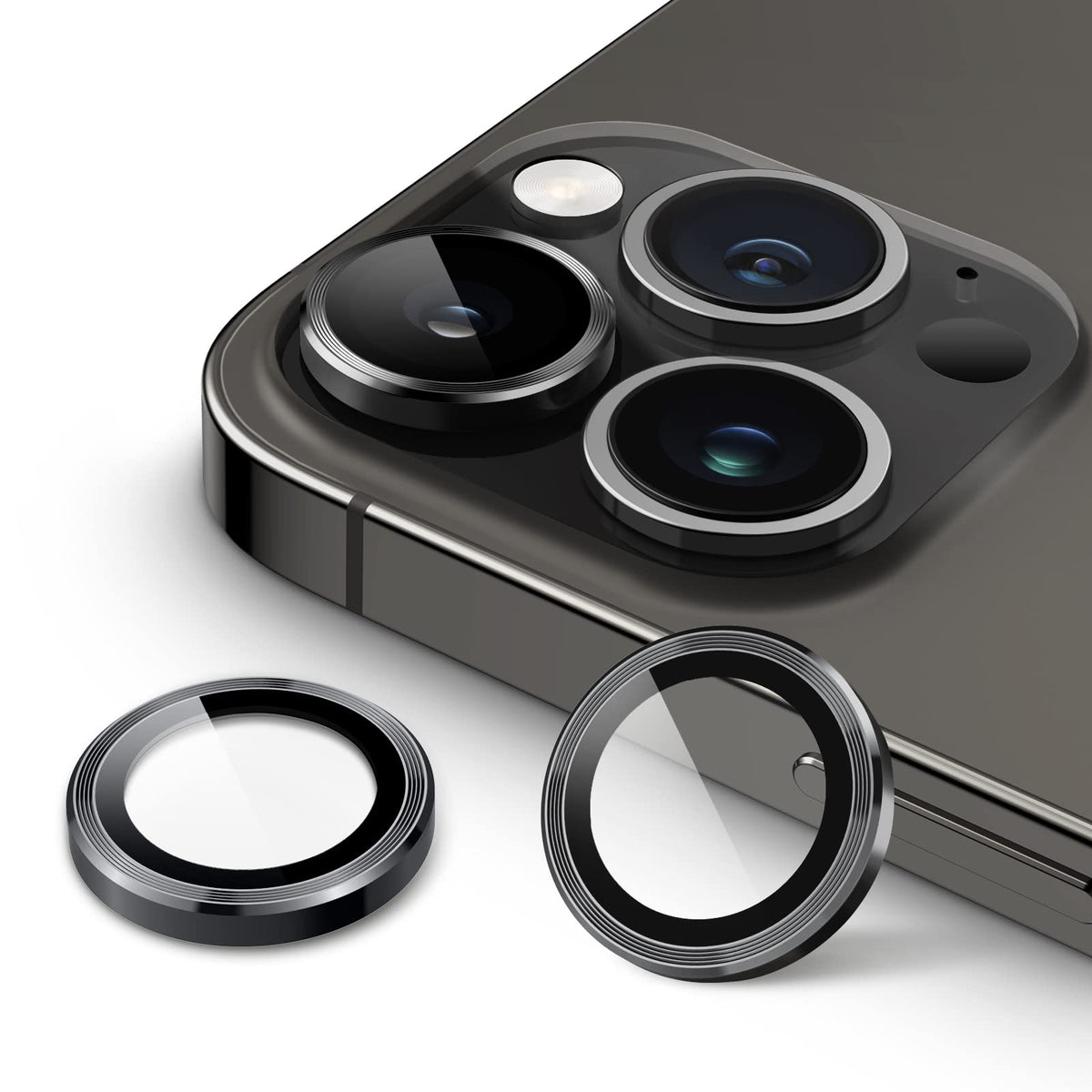 JETech Camera Lens Protector for iPhone 14 Pro 6.1-Inch and iPhone 14 Pro Max 6.7-Inch, 9H Tempered Glass Metal Individual Ring Cover, HD Clear, 1 Set (Space Black)