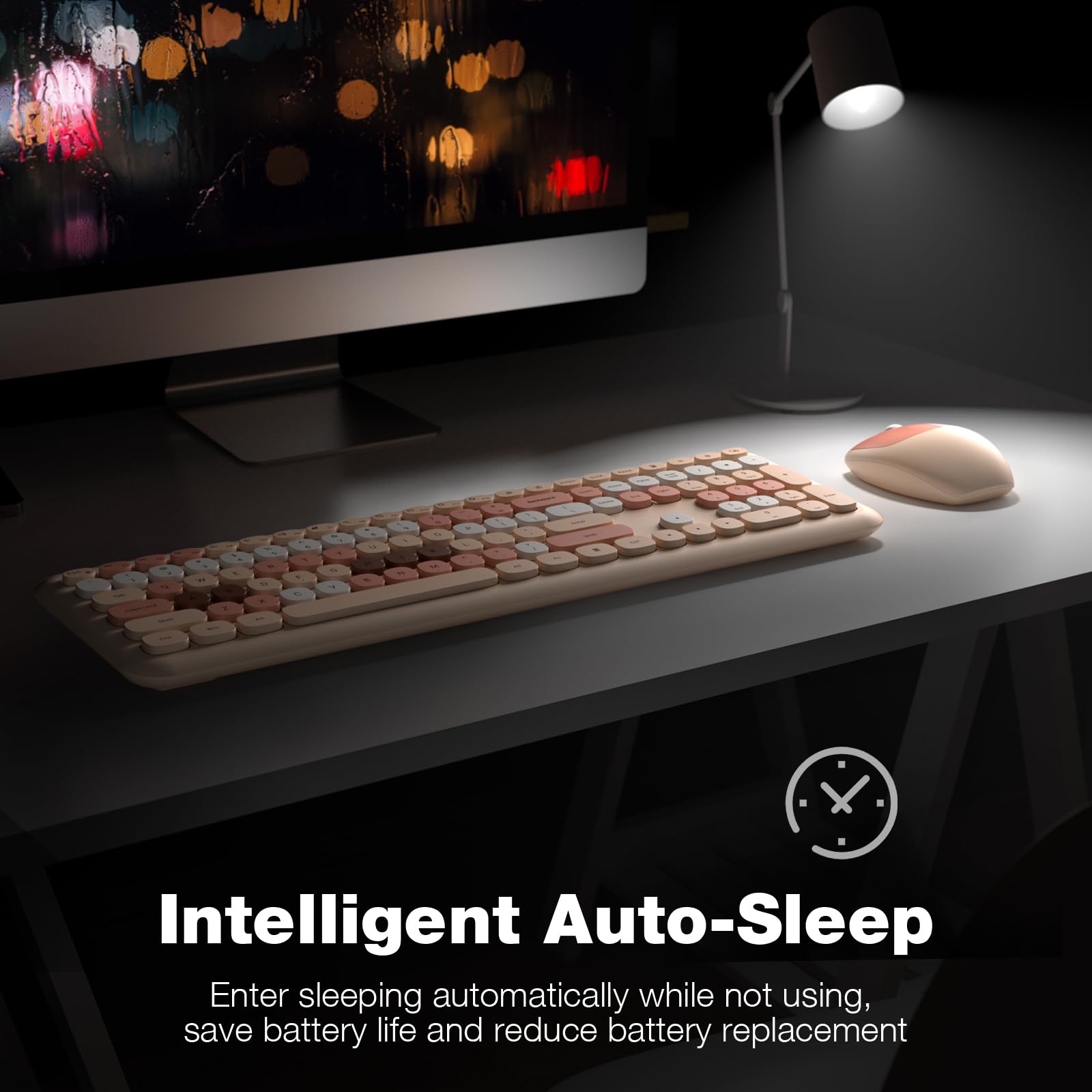 Knowsqt Wireless Keyboard And Mouse Combo, Pale Milktea Full Sized 2.4G Silent Keycap Colorful Keyboards, Usb Dongle Plug Play,