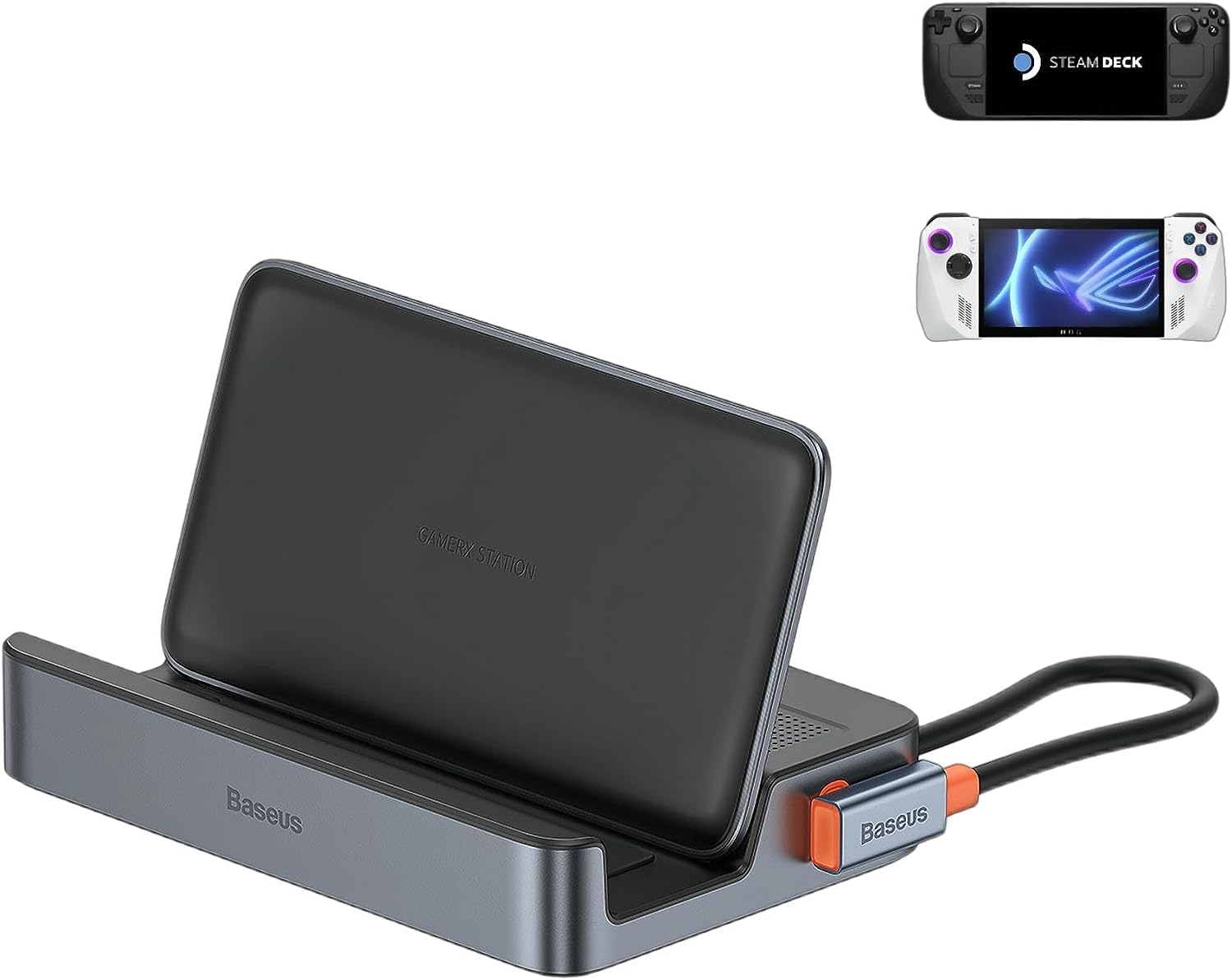 Steam Deck Dock, Baseus 6 In 1 Docking Station For Steam Deck/Rog Ally X/Legion Go With Hdmi 2.0 4K@60Hz, Gigabit Ethernet, Adjustable Stand Design, 100W Pd And 3 Usb A 3.0 Ports