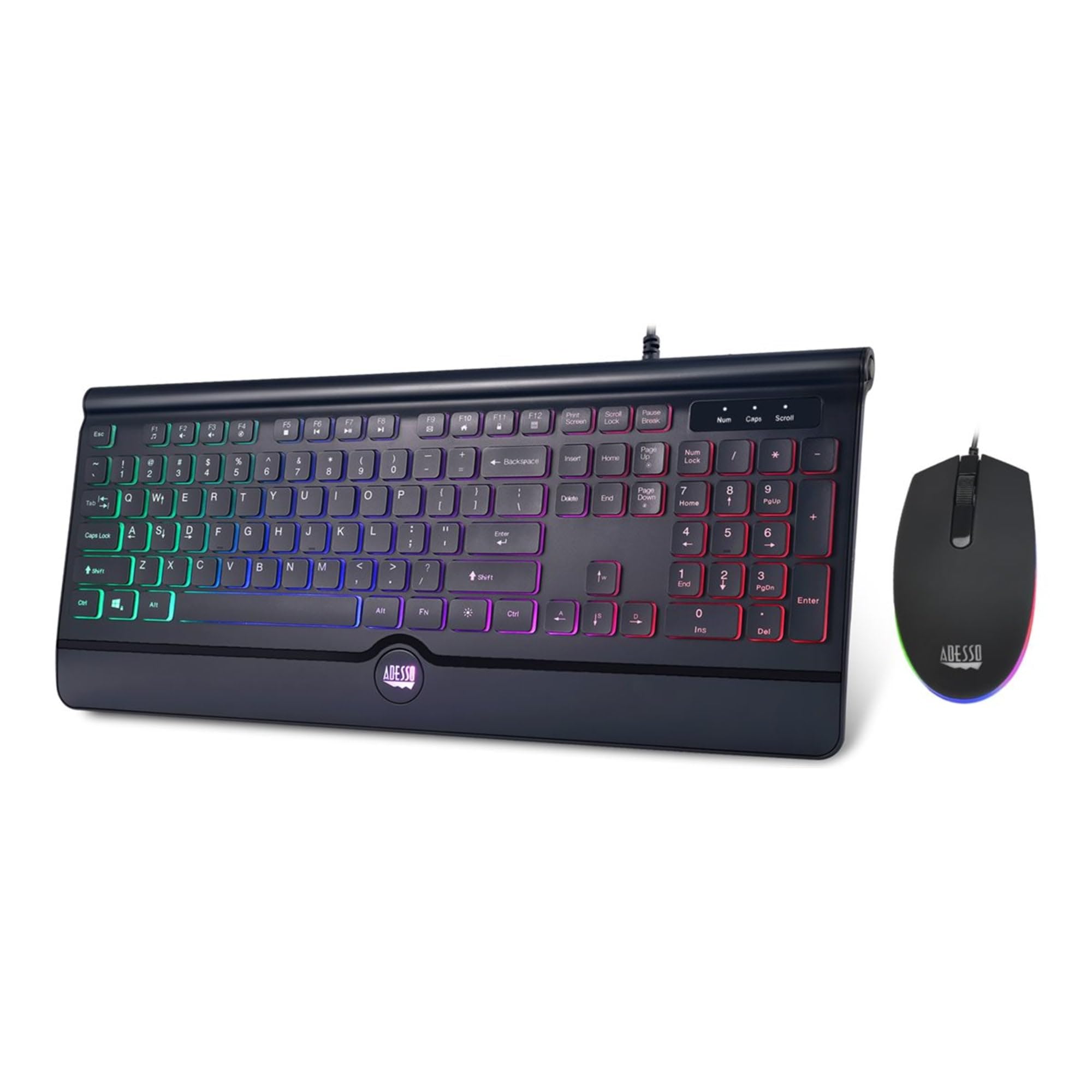 Adesso Backlit Gaming Keyboard And Mouse Combo, Usb, Black